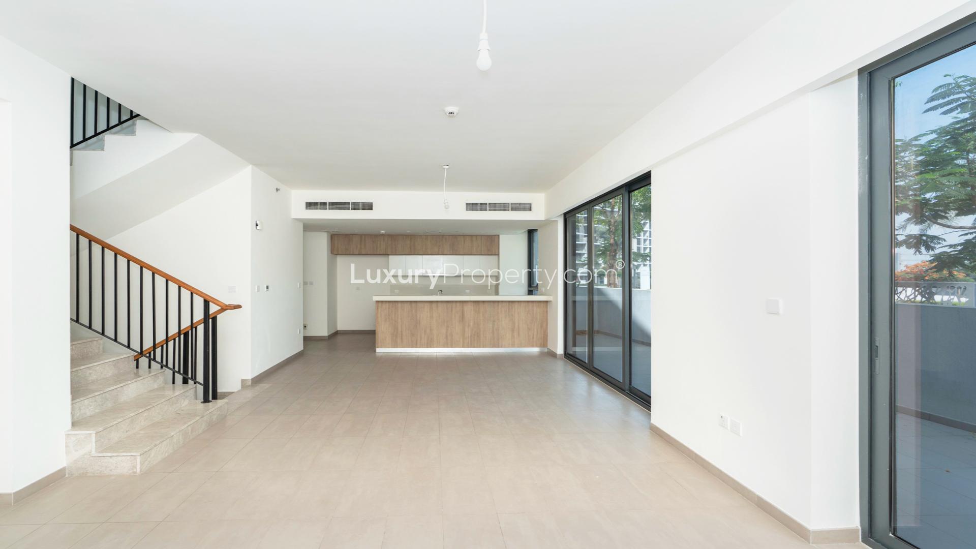 Open-plan living area in vacant townhouse, Dubai Hills Estate, Executive Residences