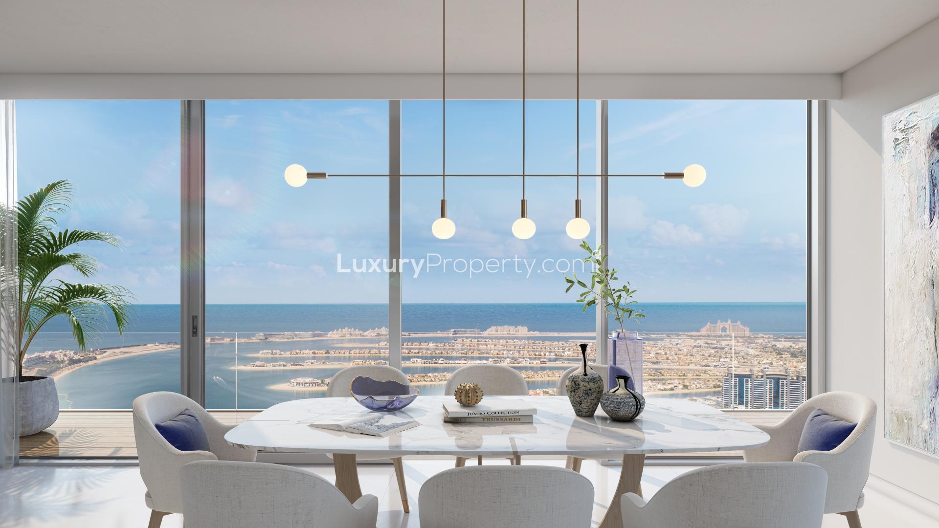 Luxurious beachfront townhouse living room with sea view at Emaar Beachfront, Dubai Harbour