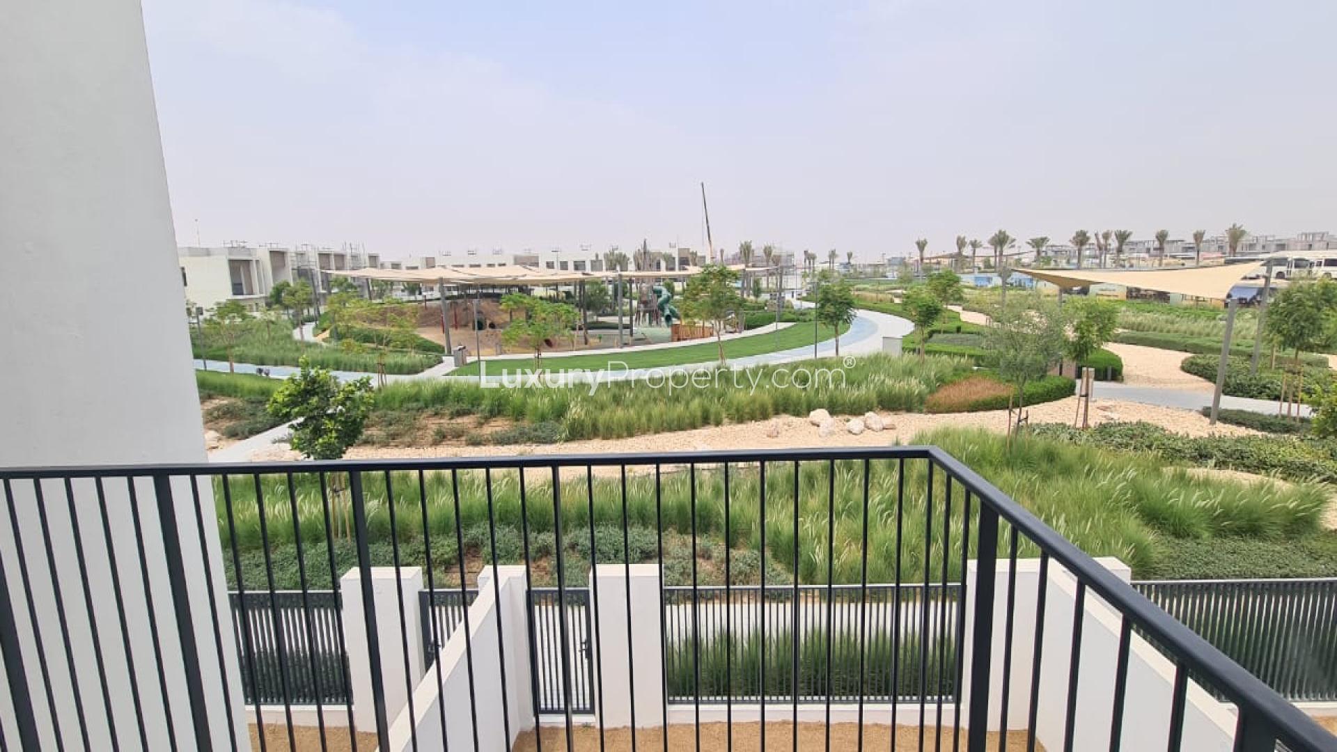 "Spacious backyard of 3-bedroom townhouse for sale in Eden, The Valley community.",Balcony view of lush greenbelt in Eden The Valley townhouse for sale, LP46750