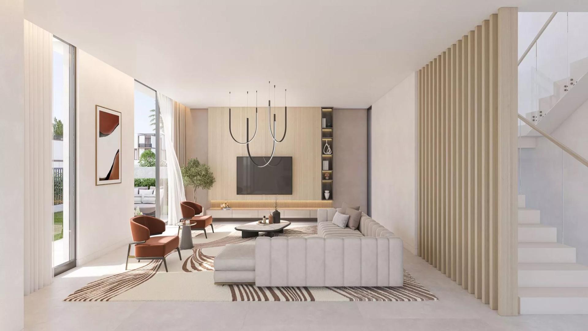 Modern 3-bed townhouse exterior in Haven by Aldar, Dubai Land, for sale