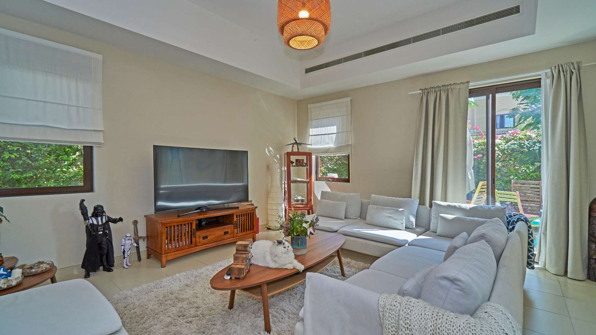 Living room with modern decor in 3-bedroom townhouse for rent, Mira, Arabian Ranches