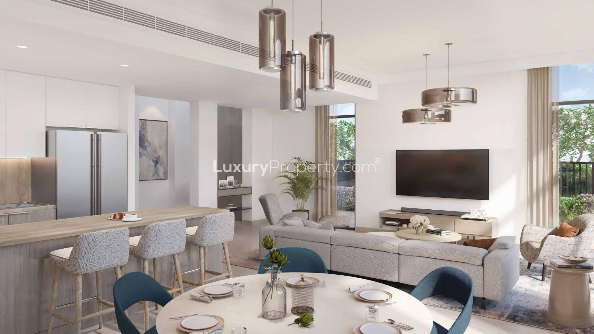 Modern 3-bedroom townhouse in Mudon Al Ranim 2, Dubai, with lush landscaping