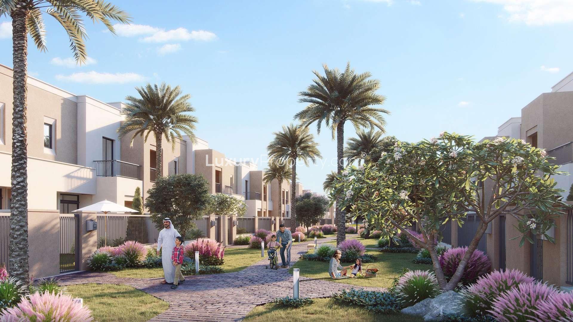 Contemporary bedroom in Sama Townhouses, Dubai with balcony and modern decor