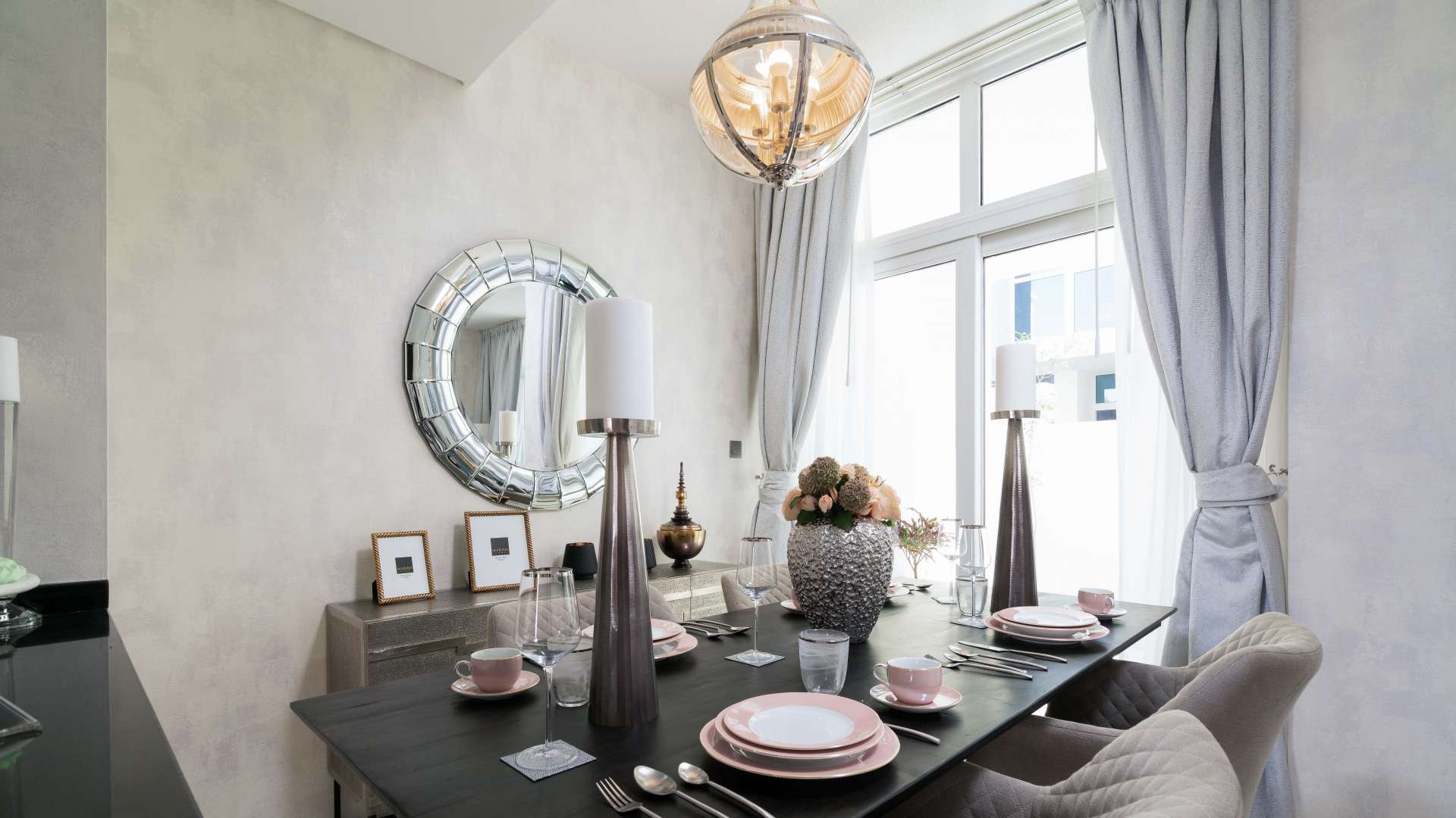 Modern kitchen and dining area in 3-bedroom townhouse, Damac Hills 2, Akoya, Vardon