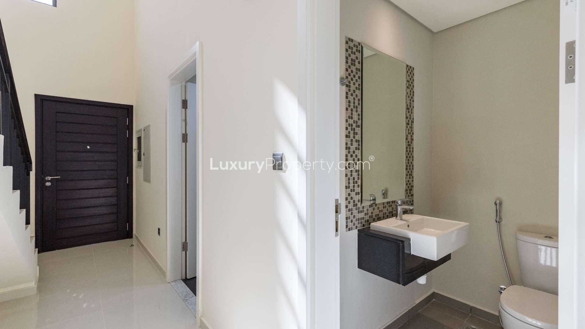 3-bedroom townhouse exterior, Zinnia, Damac Hills 2, for sale, prime location