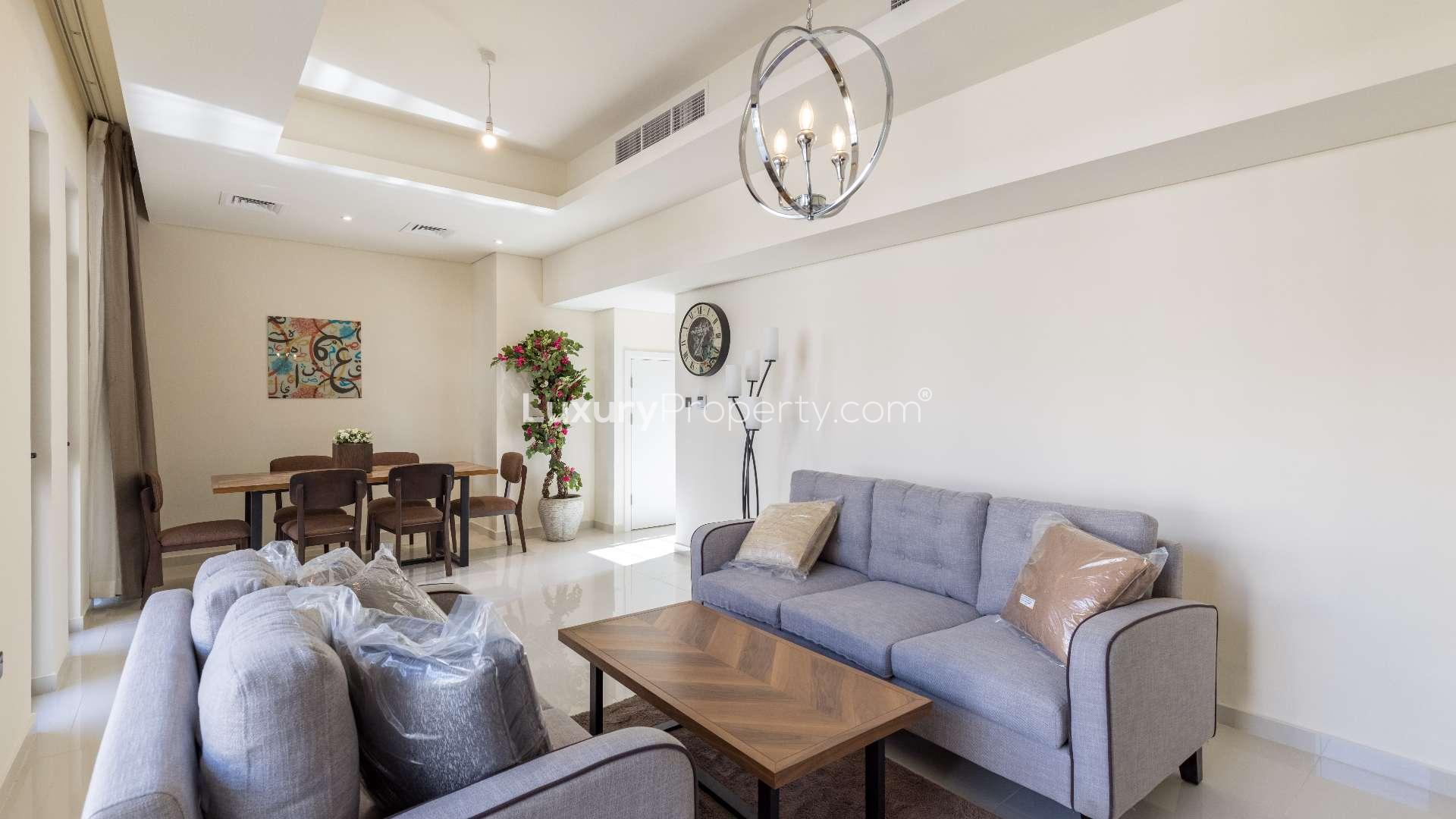 Modern bathroom and hallway in 3-bedroom townhouse, Zinnia, Damac Hills 2, Akoya community