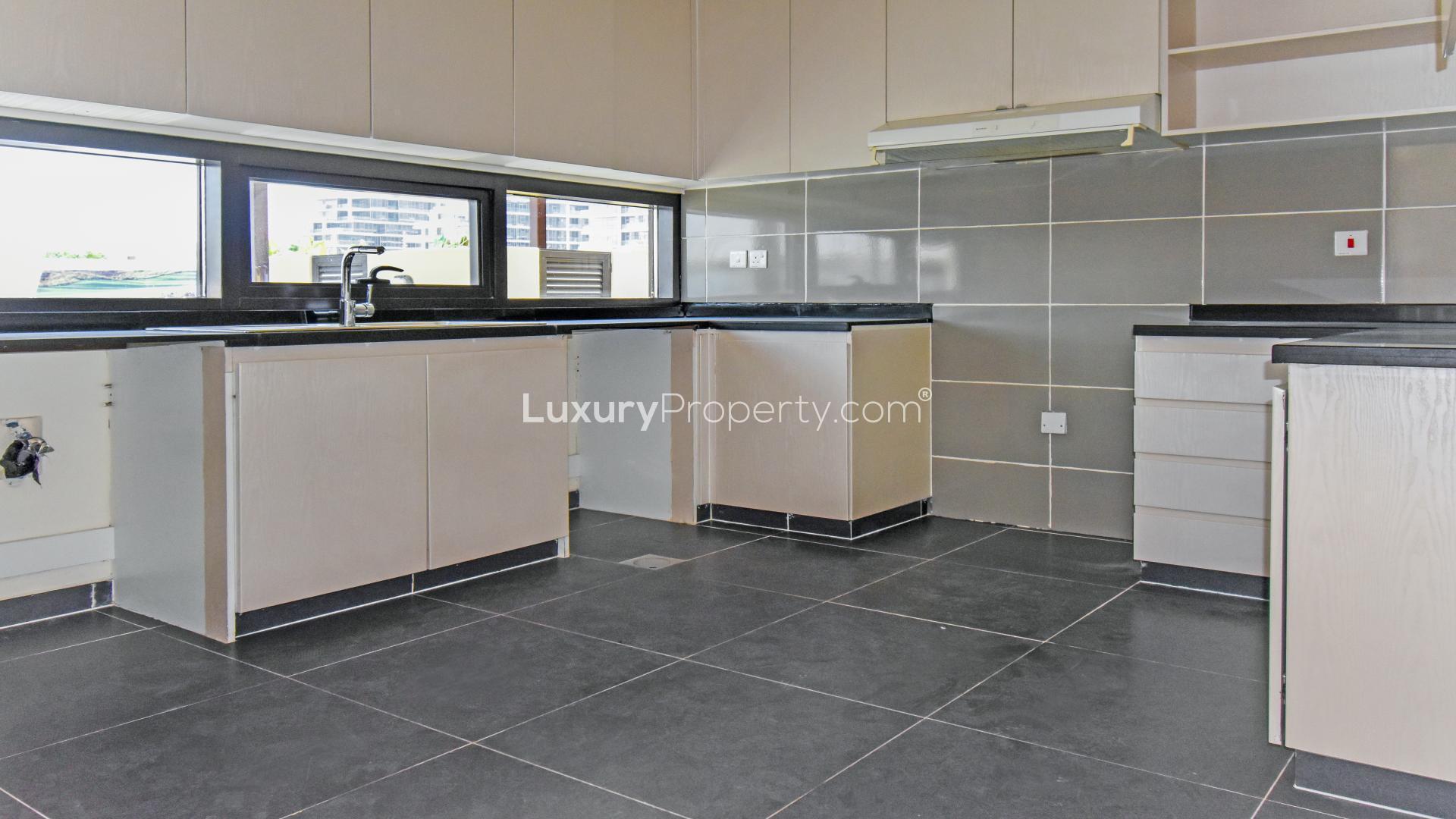 Modern villa interior with large windows, Damac Hills, Akoya Park, spacious and bright room