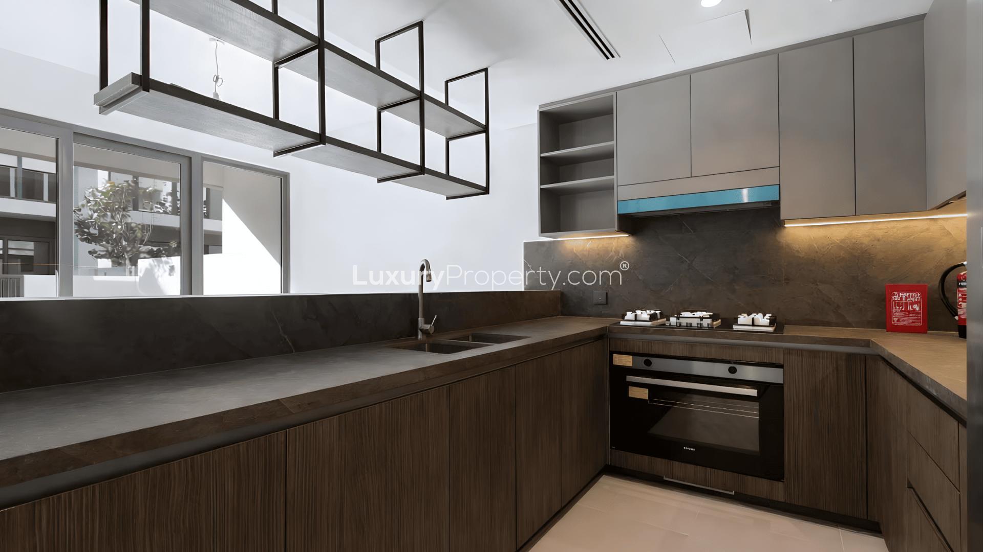 Brand new 3-bedroom villa exterior in Aura 3, Tilal Al Ghaf, available for rent