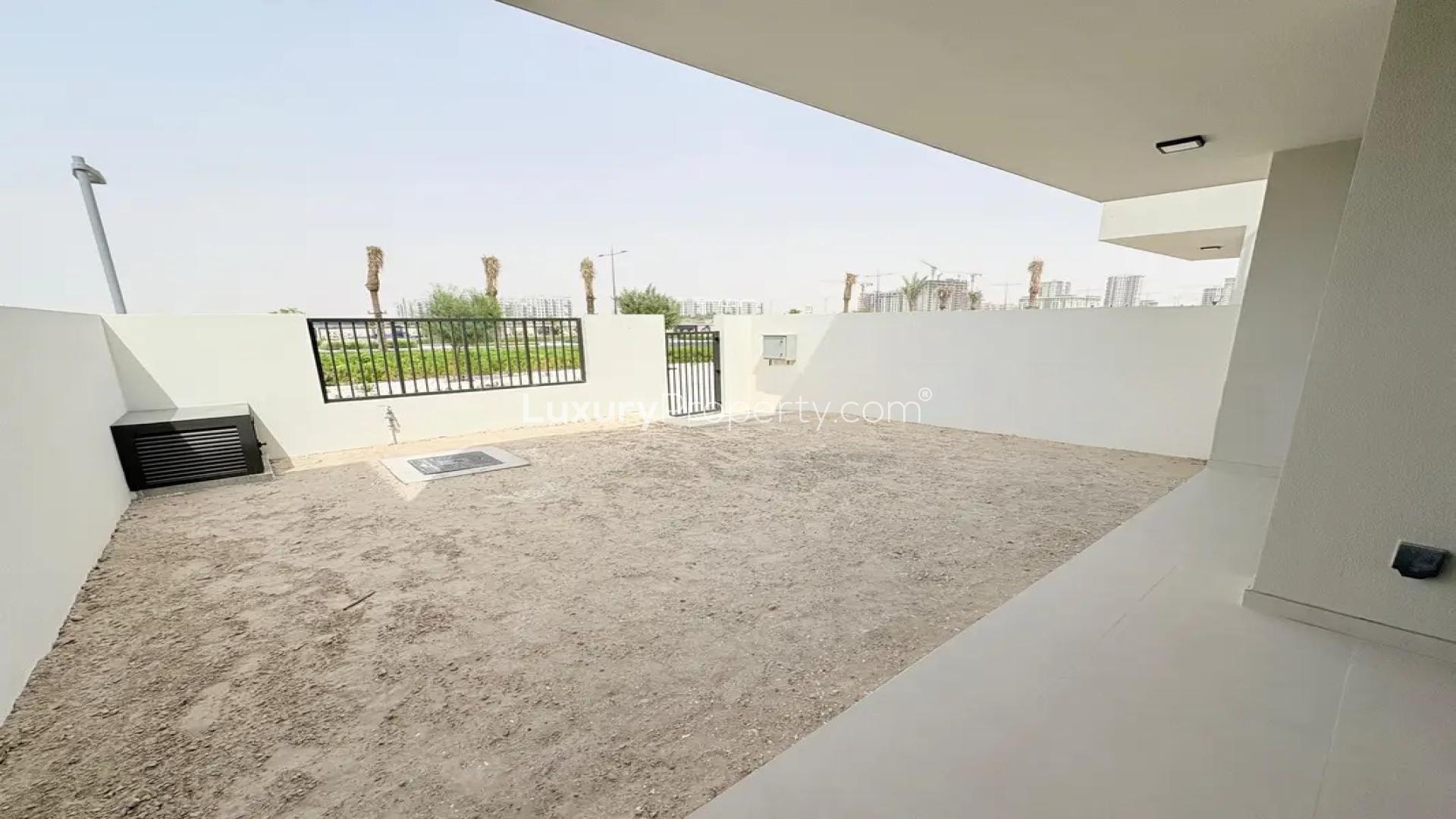 Backyard view of 3-bedroom villa for rent in Maha Townhouses, Town Square