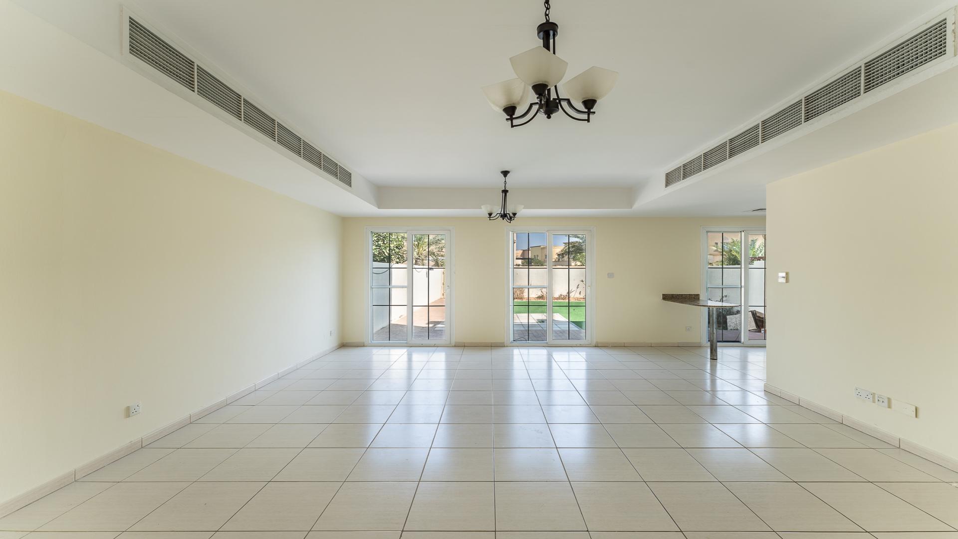 Family-friendly villa exterior with garden in Springs 3, Emirates Living, available for rent