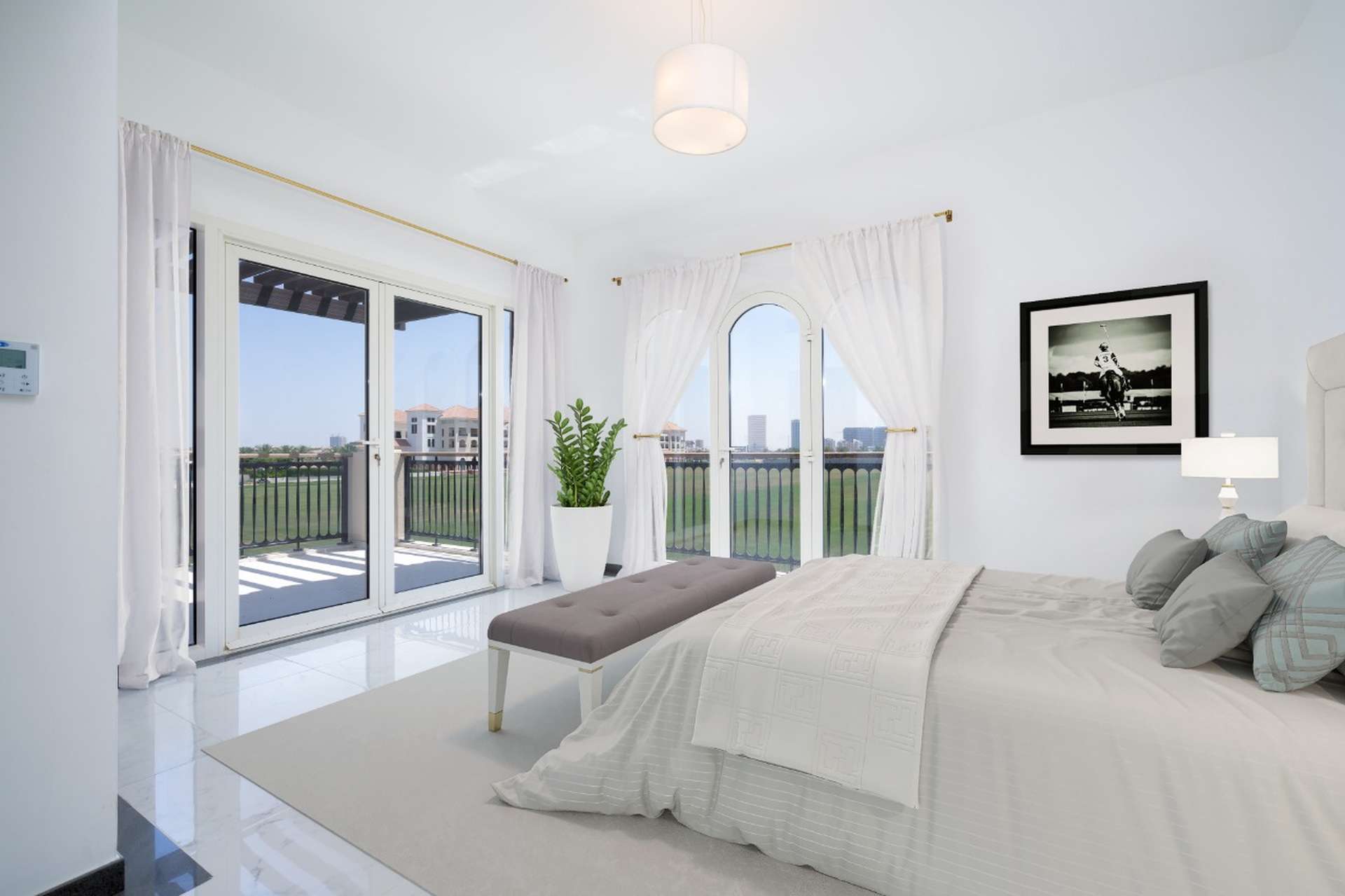 Luxurious pool area at Al Habtoor Polo Club & Resort villa in Dubai Land