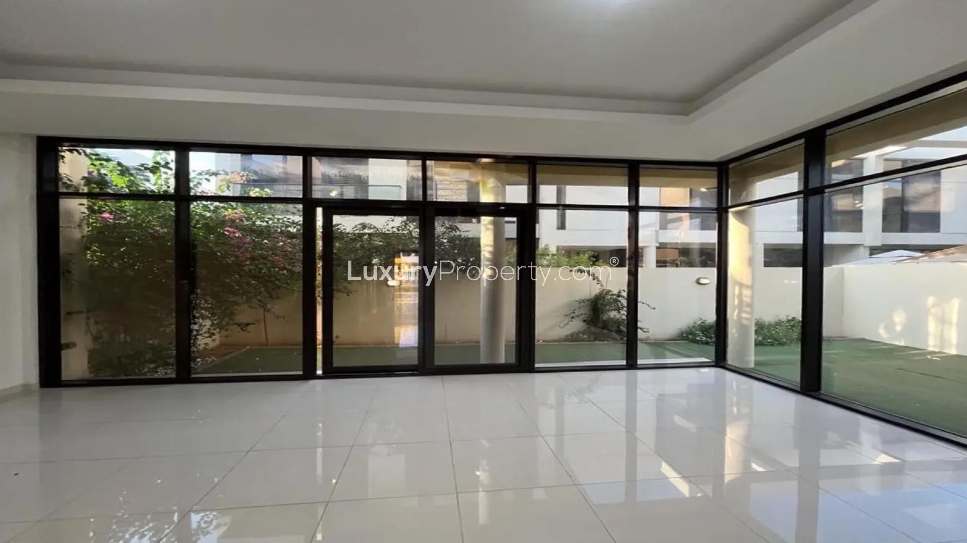 3-bedroom semi-detached villa exterior in Richmond, Damac Hills, available for rent