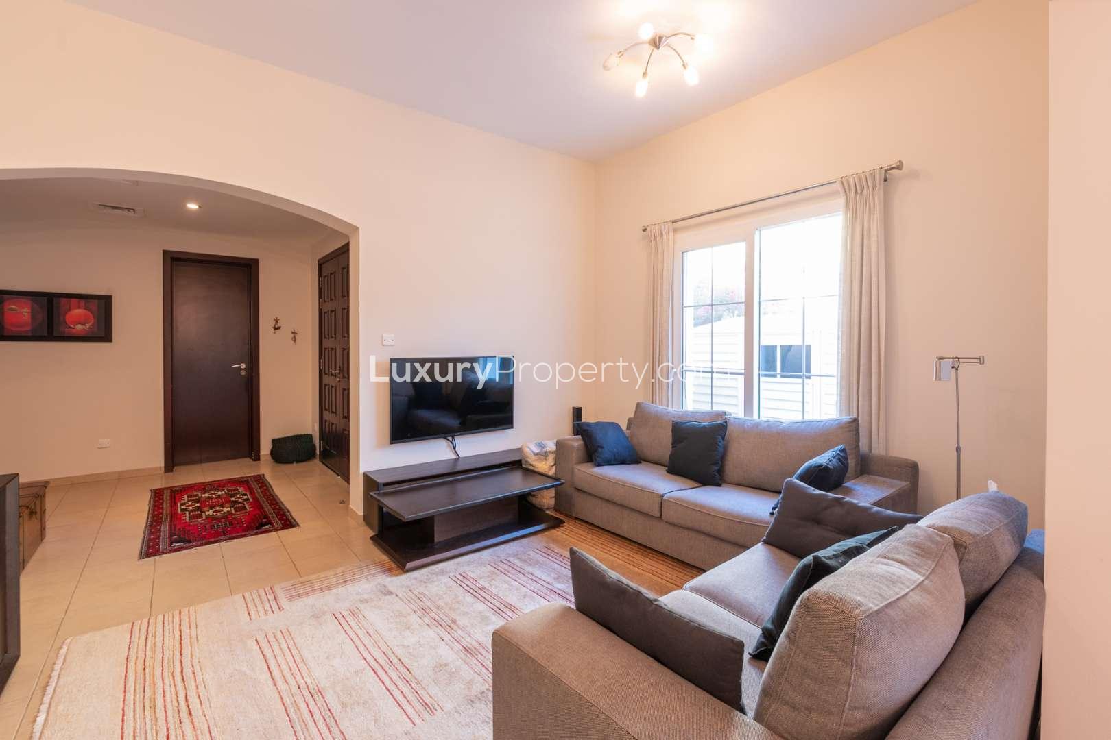 Living room in spacious 3-bedroom townhouse for rent, Al Reem, Arabian Ranches