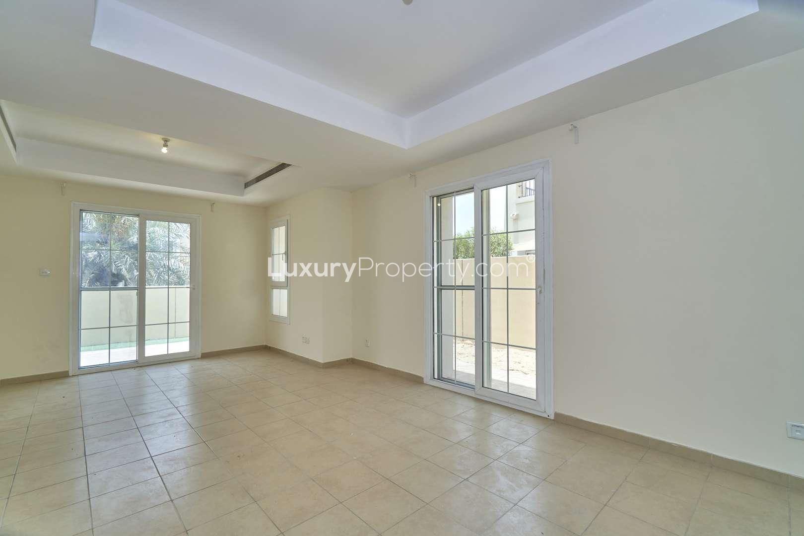 Empty living room in Type 3E villa, Al Reem 3, Arabian Ranches for rent