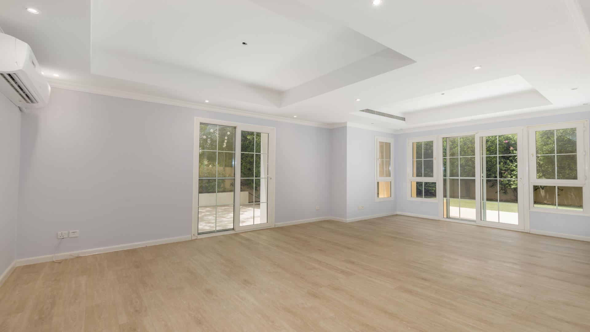 "Spacious backyard of upgraded 3-bedroom villa in Al Reem, Arabian Ranches for rent.",Bright living room in upgraded 3-bedroom villa, Al Reem, Arabian Ranches, for rent