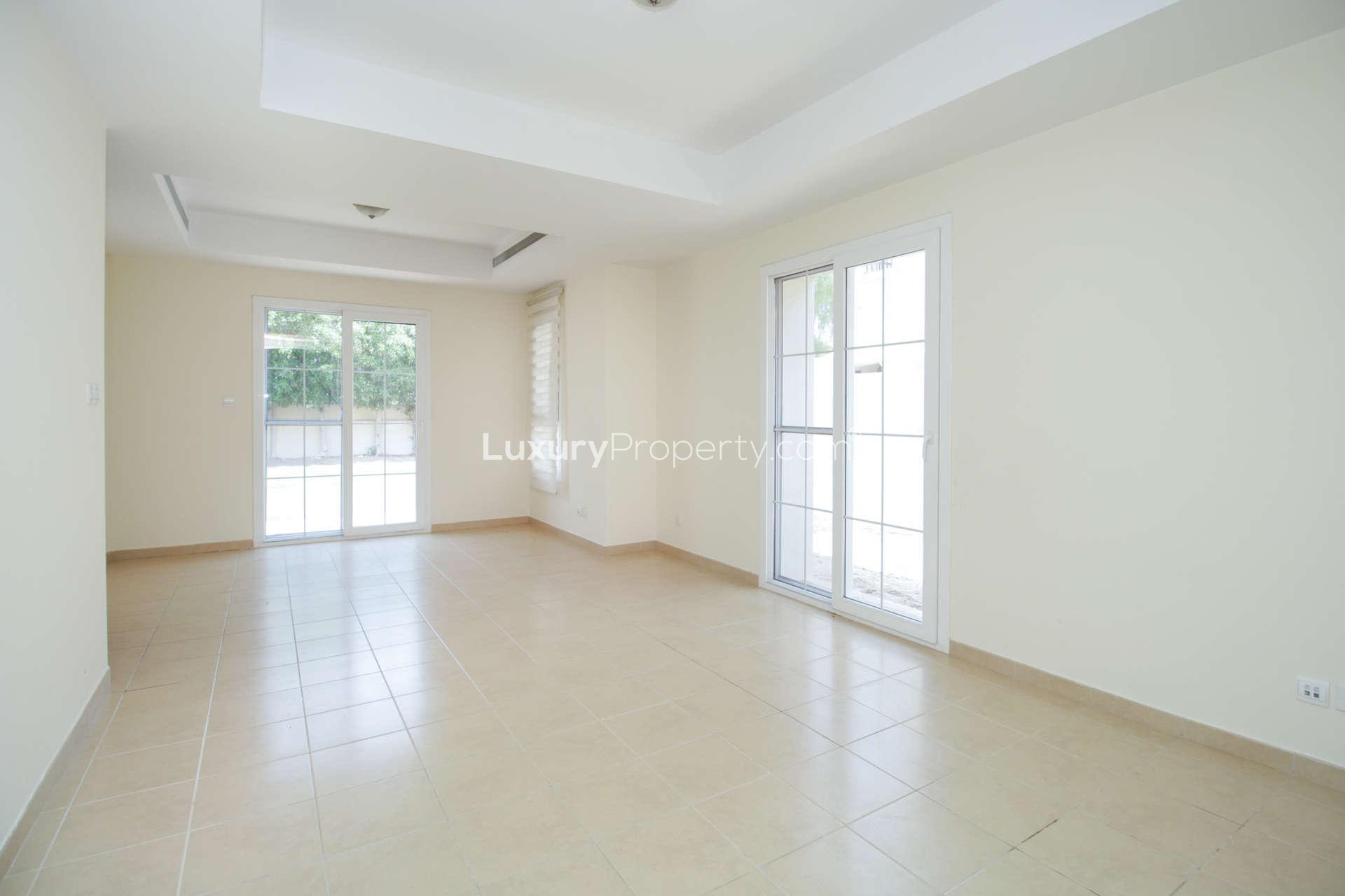 Charming 3-bedroom villa exterior in Alma, Arabian Ranches, available for rent