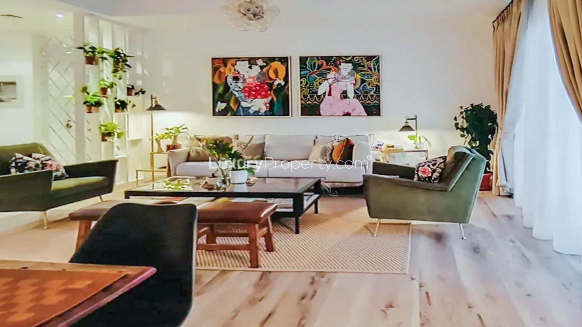 Contemporary furnished living and dining area in 3-bed villa, Mira, Reem community