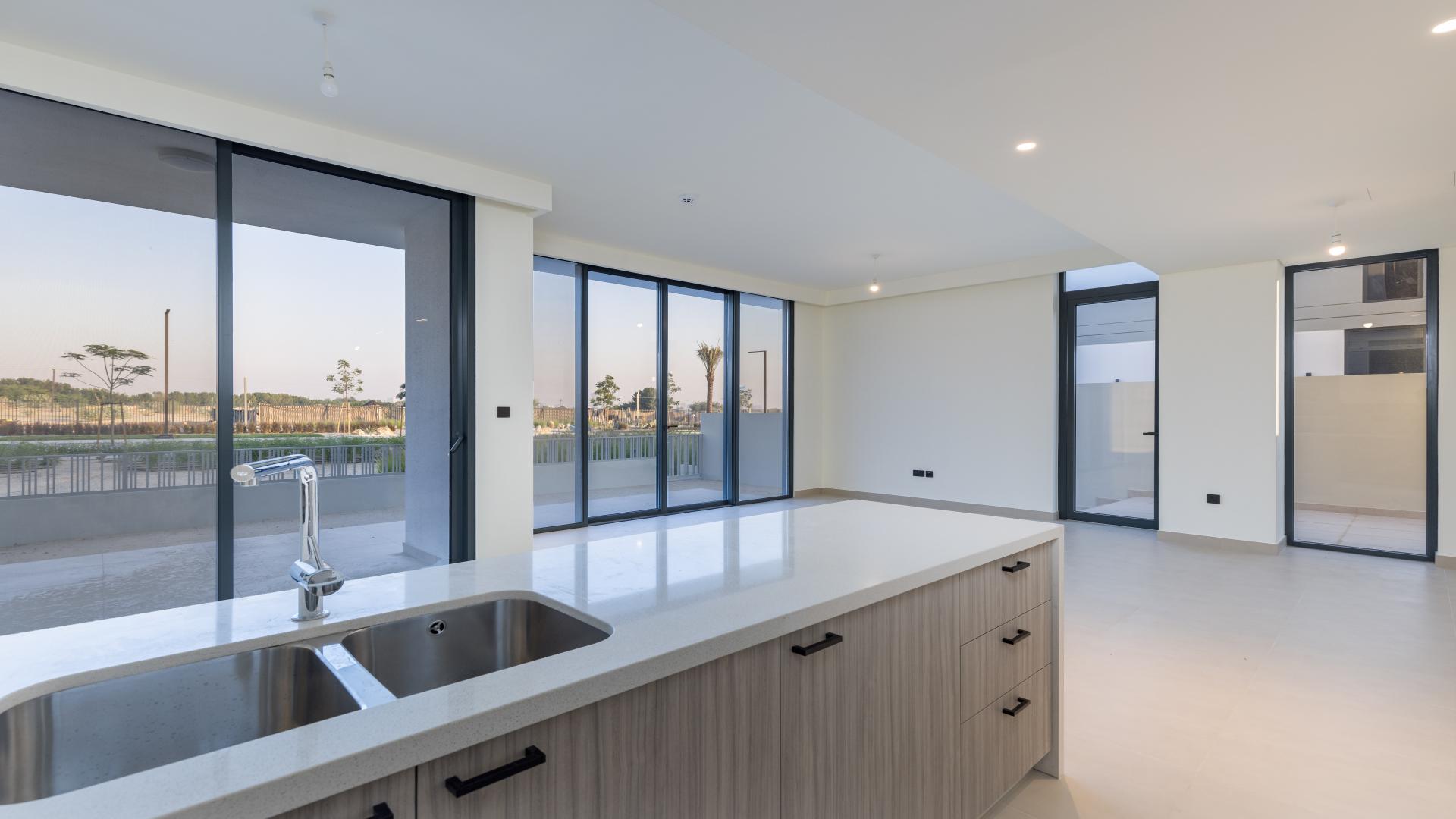 Exterior view of upgraded 3-bedroom villa in Golf Grove, Dubai Hills Estate for rent