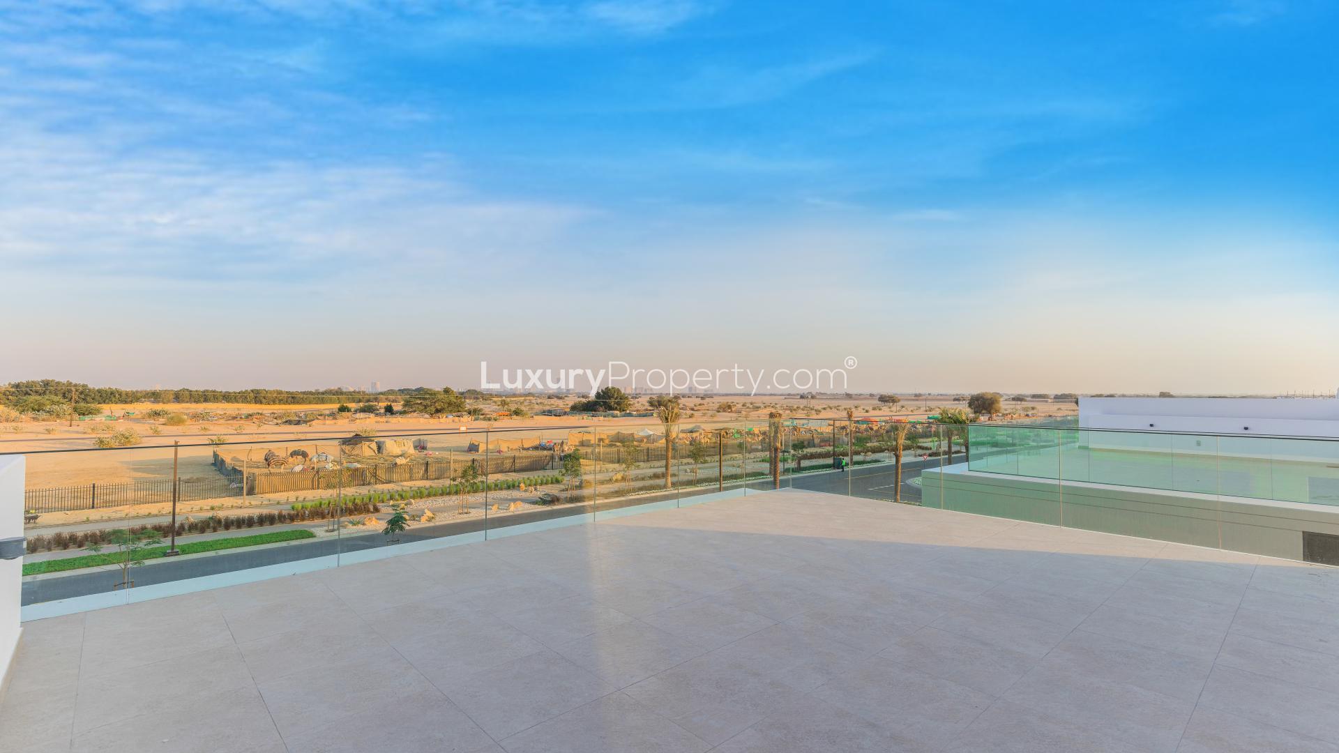 Brand new Golf Grove villa balcony view in Dubai Hills Estate for rent