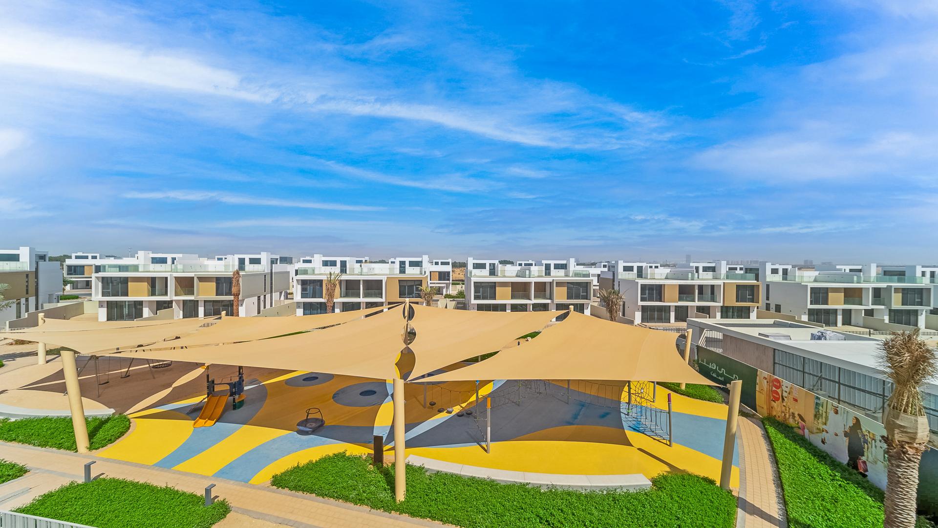 Brand new villa interior with spacious kitchen and large windows, Dubai Hills Estate