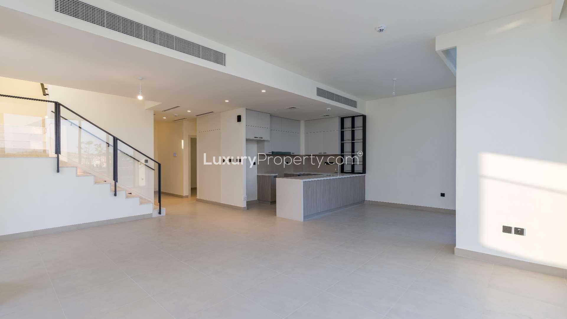 Stylish 3-bedroom villa exterior in Golf Grove, Dubai Hills Estate, available for rent