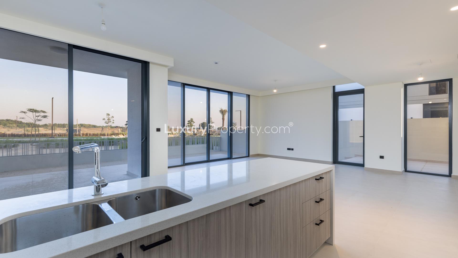 Brand new 3-bedroom villa exterior in Golf Grove, Dubai Hills Estate, for rent