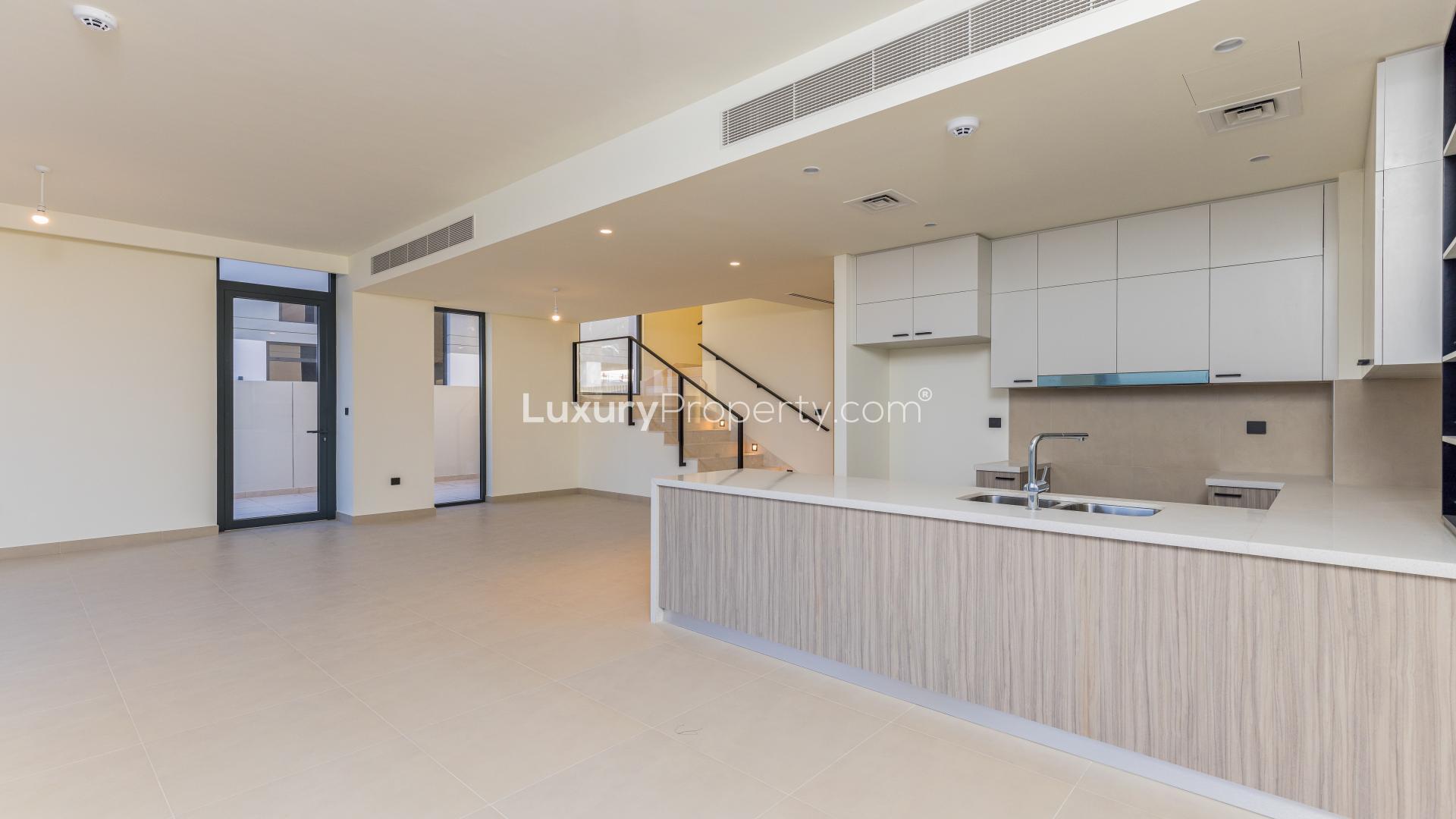 Modern villa interior with large windows in Dubai Hills Estate, Golf Grove community