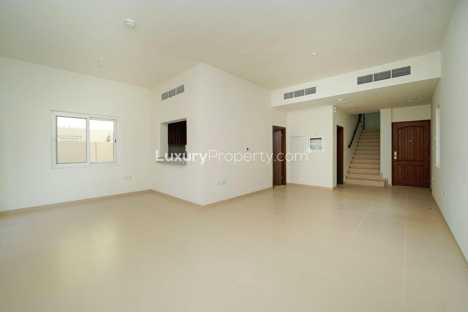 Spacious living area in three-bedroom villa for rent, La Quinta, Villanova, Dubai Land