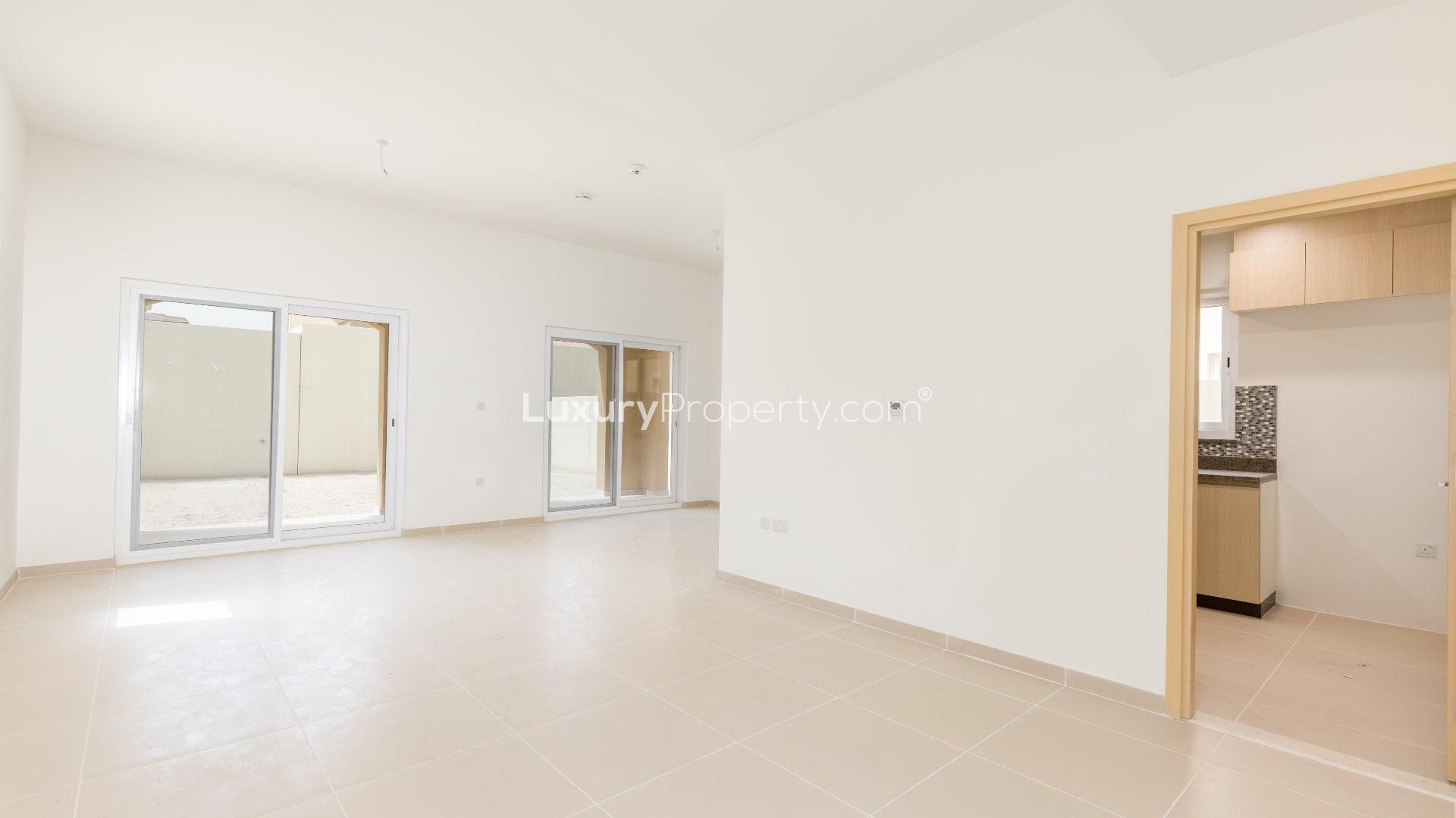 Brand new standalone villa exterior view in Villanova, Dubai Land, available for rent