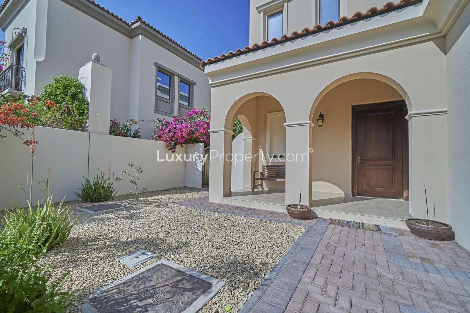 Stunning 3-bedroom villa exterior with garage in Lila, Arabian Ranches 2 for rent
