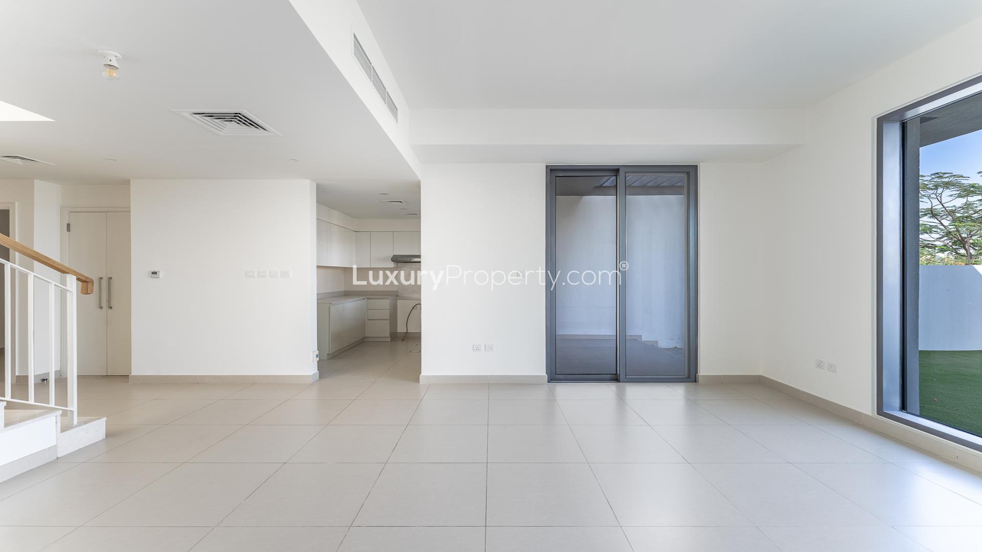 Modern 3-bedroom villa exterior in Maple, Dubai Hills Estate, near park and pool