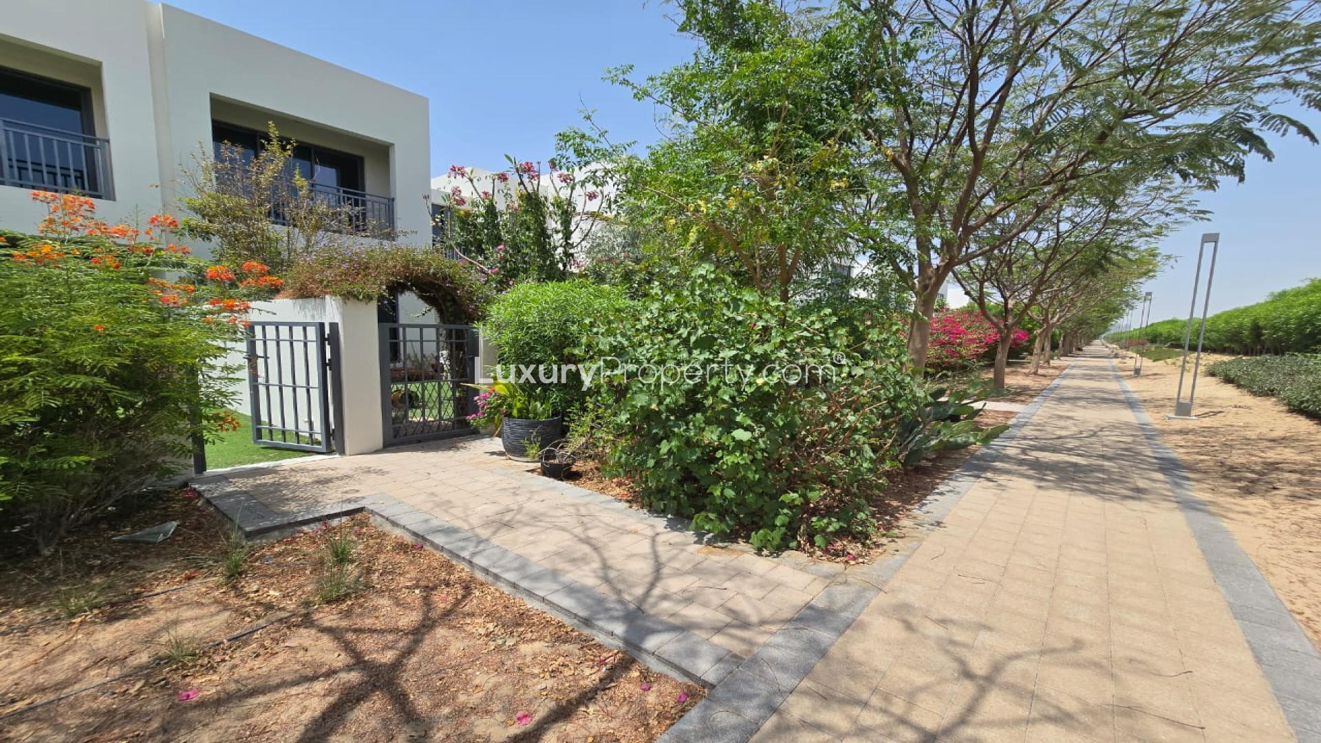 High-end 3-bedroom villa exterior in Maple 3, Dubai Hills Estate with garden view