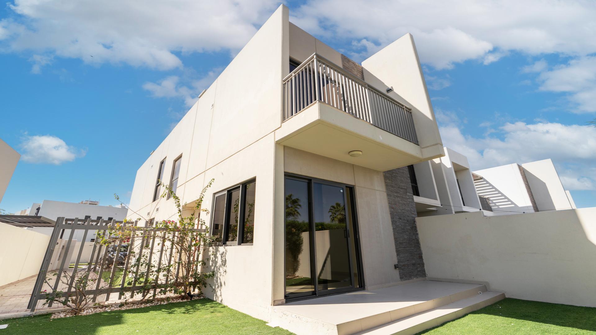 Exterior view of spacious 3-bedroom villa for rent in Damac Hills 2, Odora