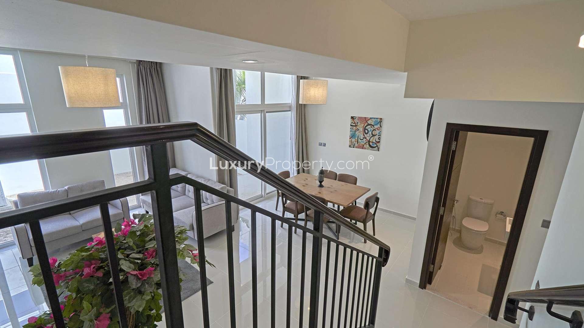 Outdoor patio area of 3-bedroom villa in Pacifica, Damac Hills 2, available for rent