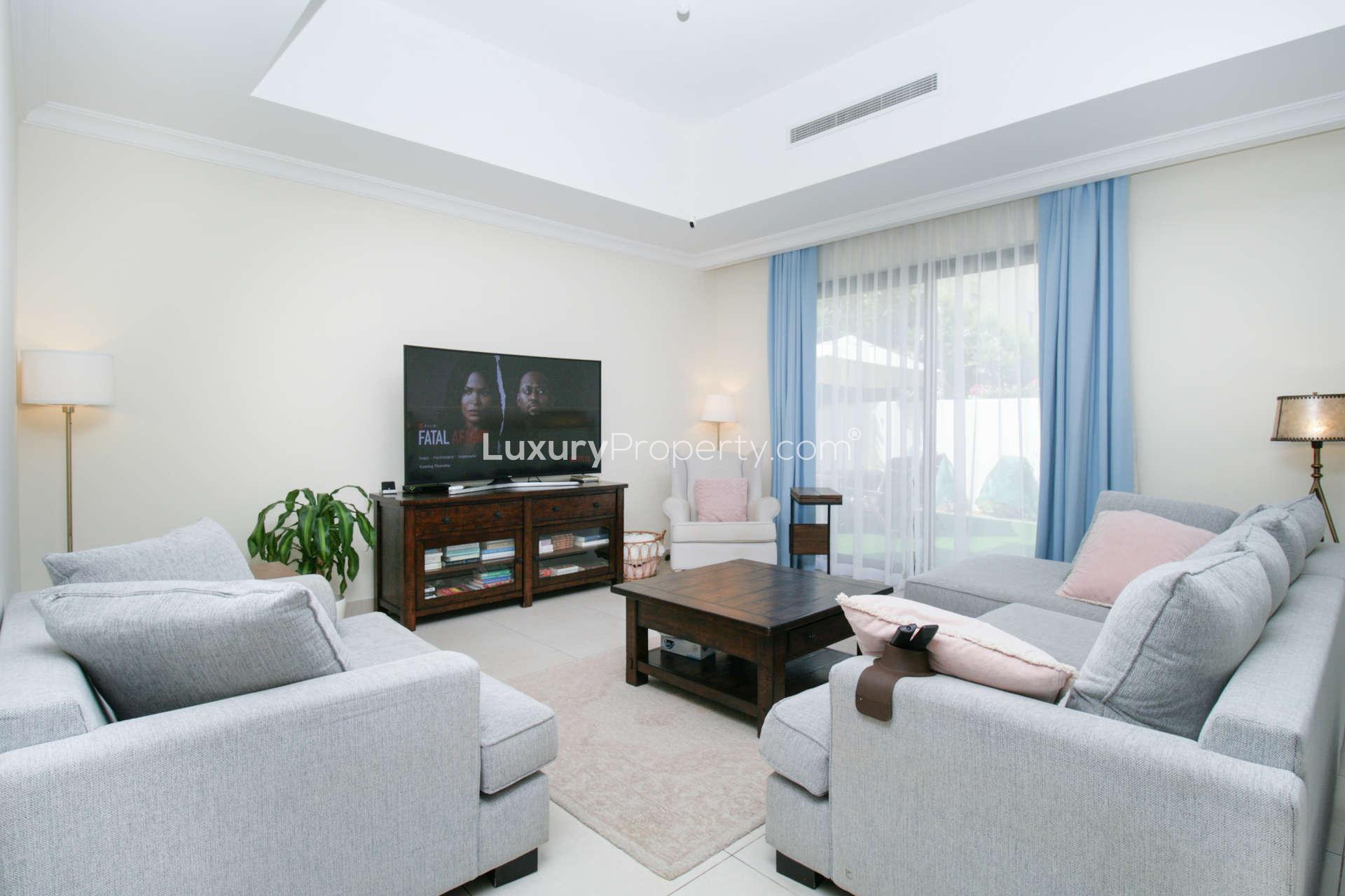 Spacious living room in 3-bedroom villa, Palma, Arabian Ranches 2, with modern decor