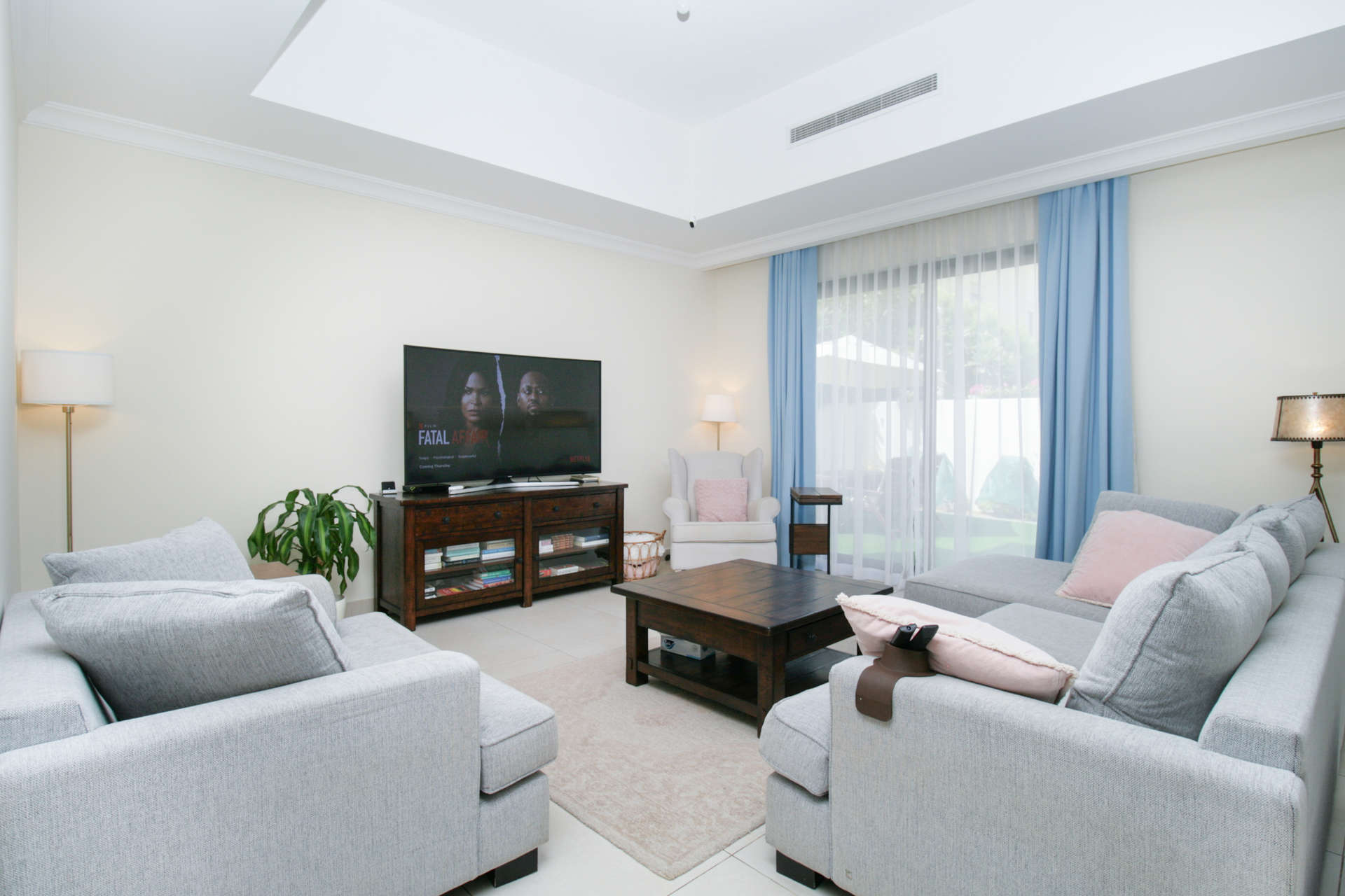 Spacious living room in 3-bedroom villa, Palma, Arabian Ranches 2, with modern decor