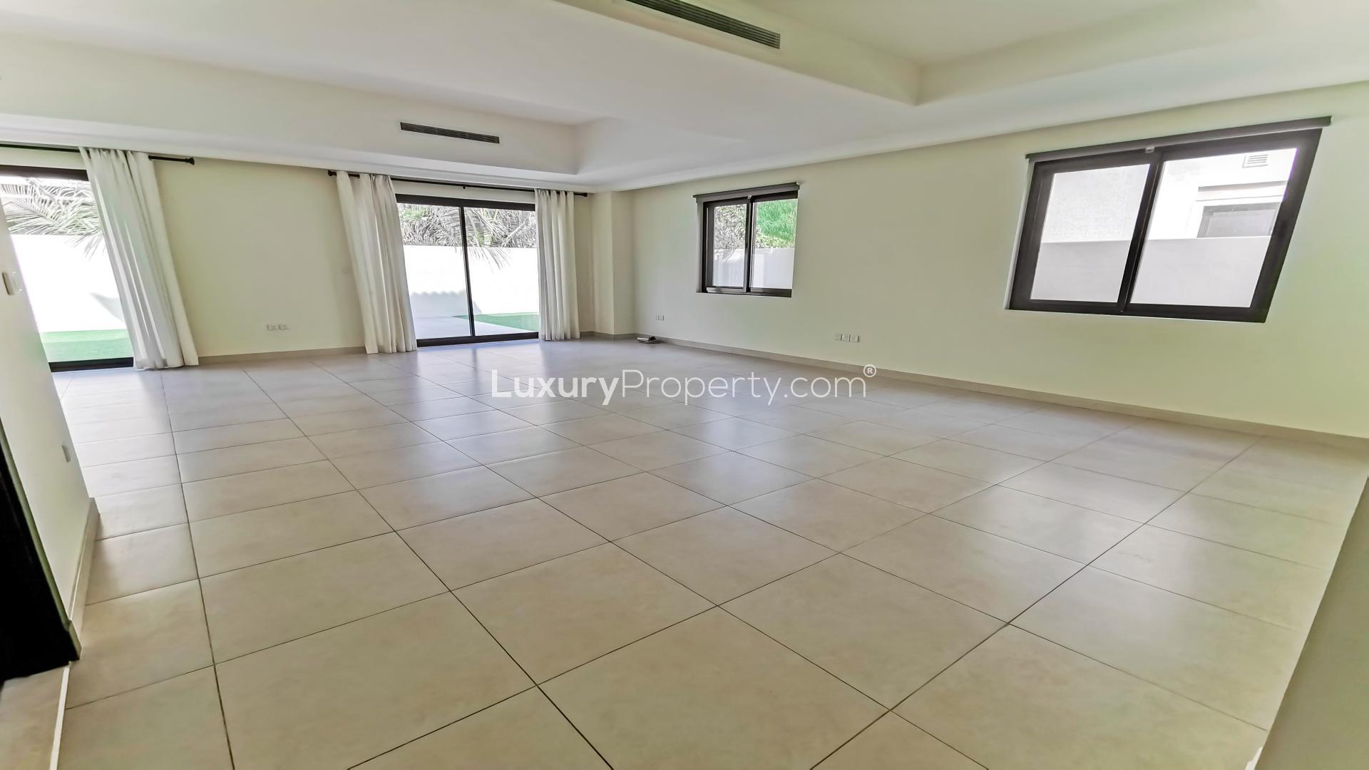 Modern villa exterior with lush garden in Palma, Arabian Ranches 2, ideal family home