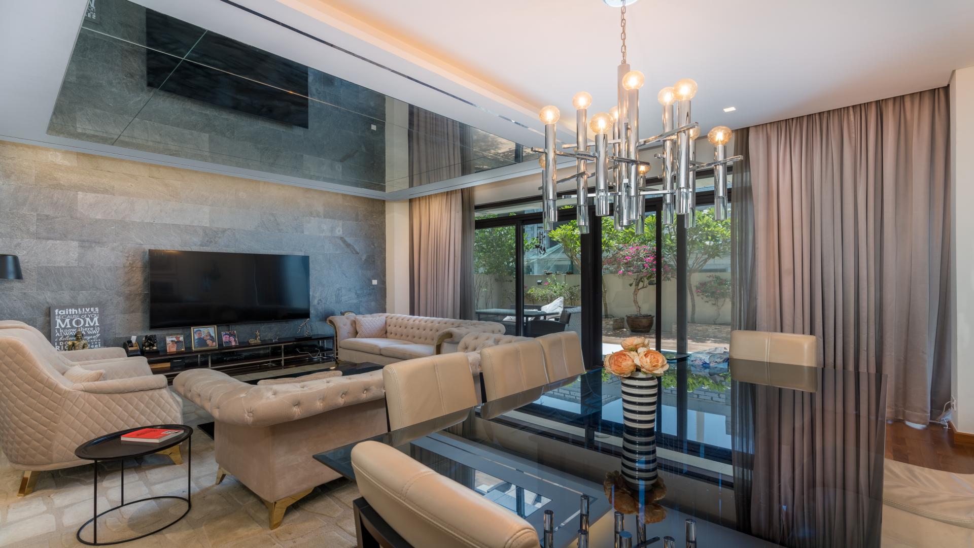 Luxurious living room in 3-bedroom villa, Damac Hills, Piccadilly Green, modern decor