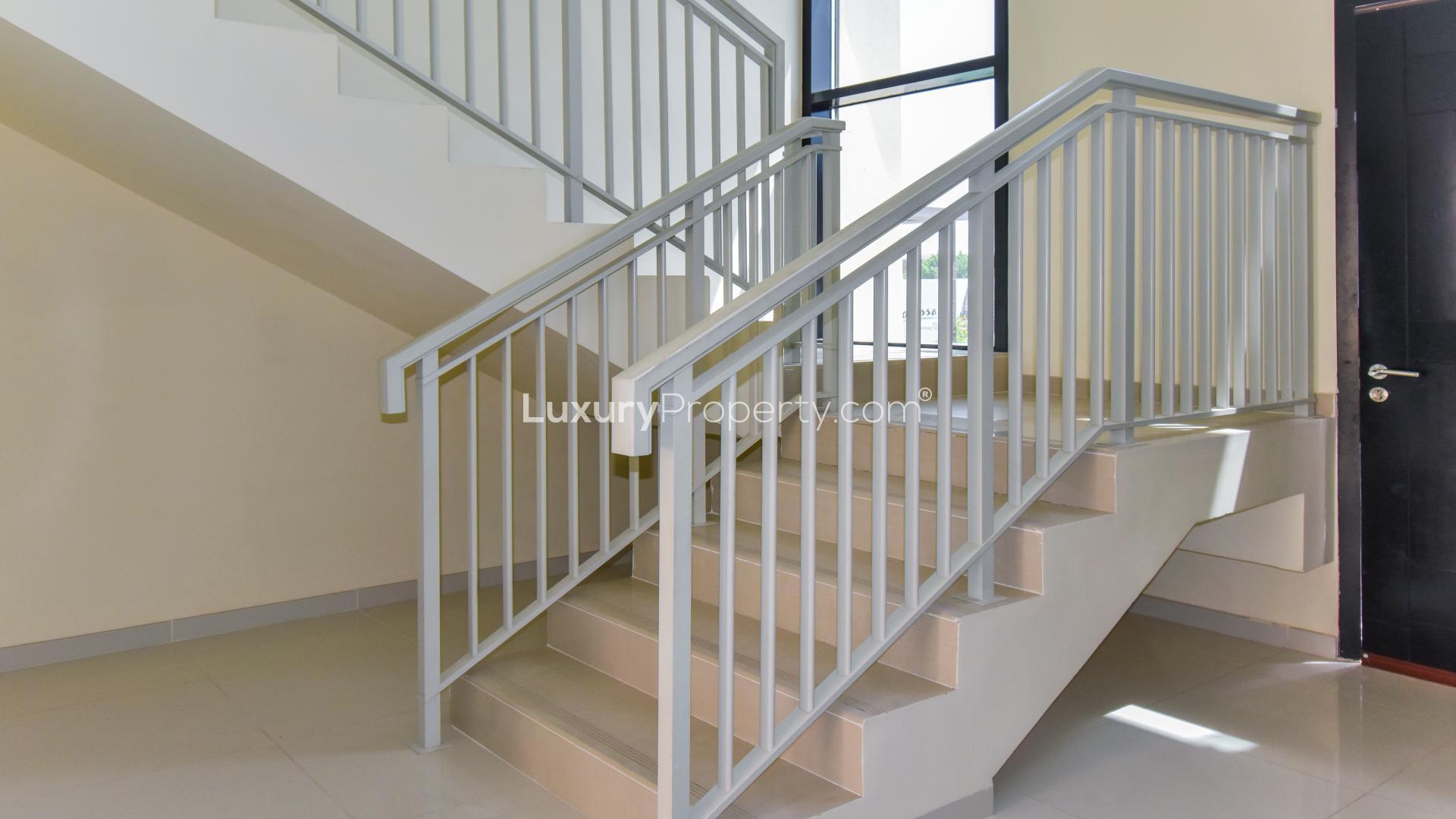 Staircase in modern villa, Damac Hills Trinity community, available for rent
