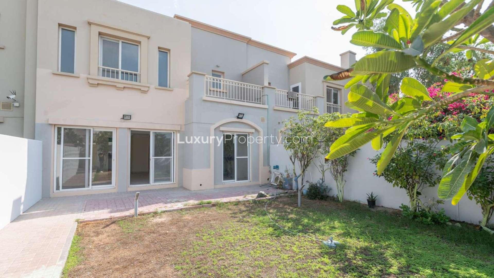 "Bright living room with garden view in Springs 15 villa, Emirates Living community.",Charming 3-bedroom villa with garden view in Springs 15, Emirates Living for rent