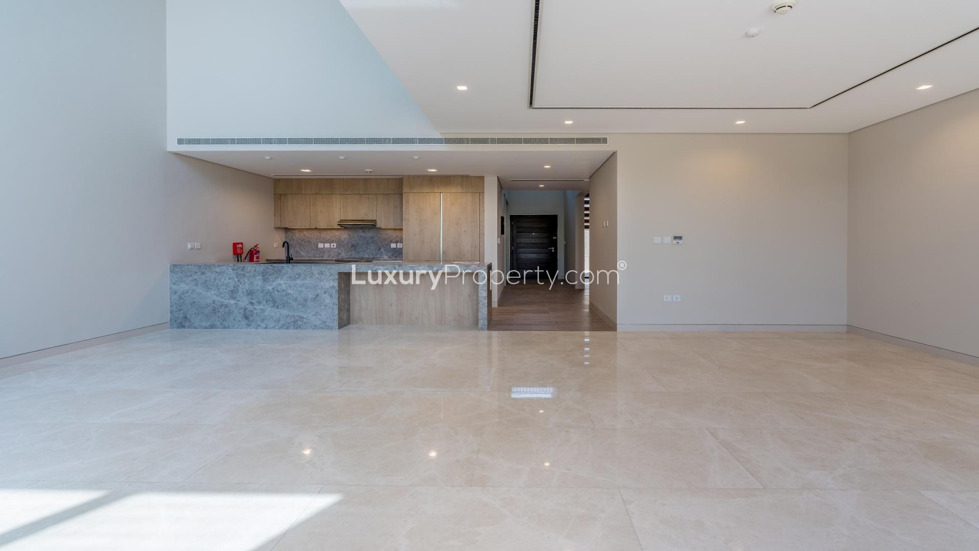 Exquisite modern villa exterior in Villa Amalfi, Jumeirah Bay Island, available for rent