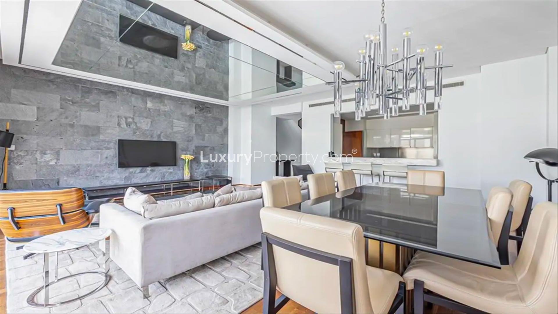 Modern living room with elegant furnishings in Damac Hills villa for rent, Picadilly Green