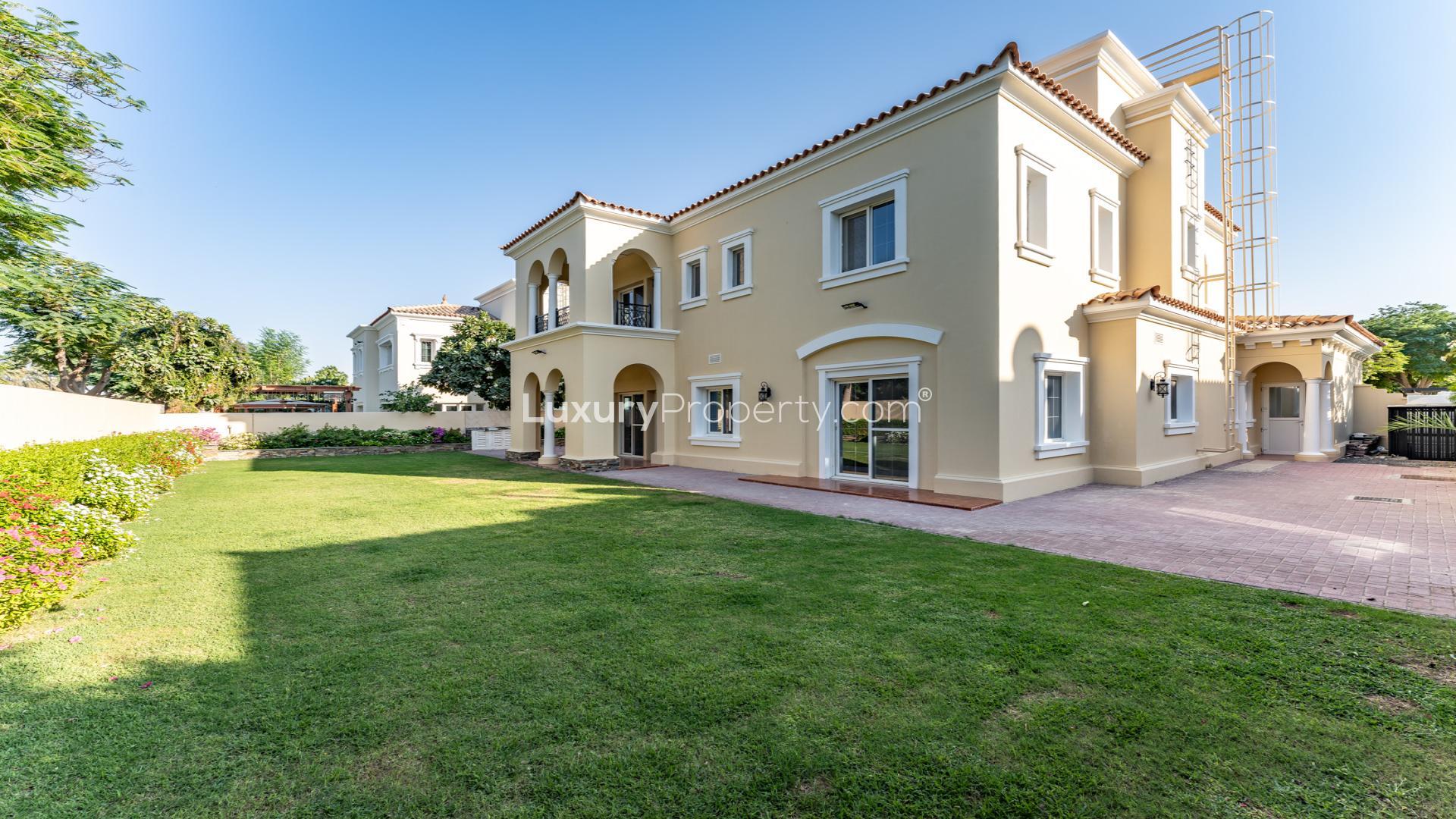 Beautifully renovated 3-bedroom villa exterior with private garden in Alvorada, Arabian Ranches
