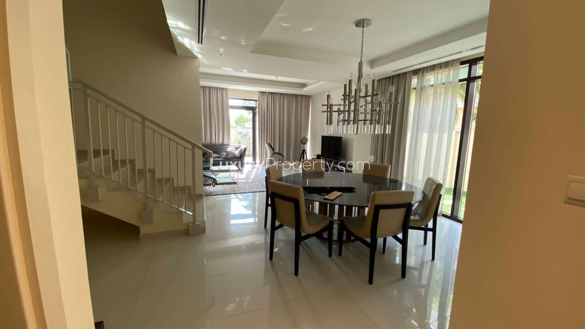 Front view of modern 3-bedroom villa for rent in Topanga, Damac Hills