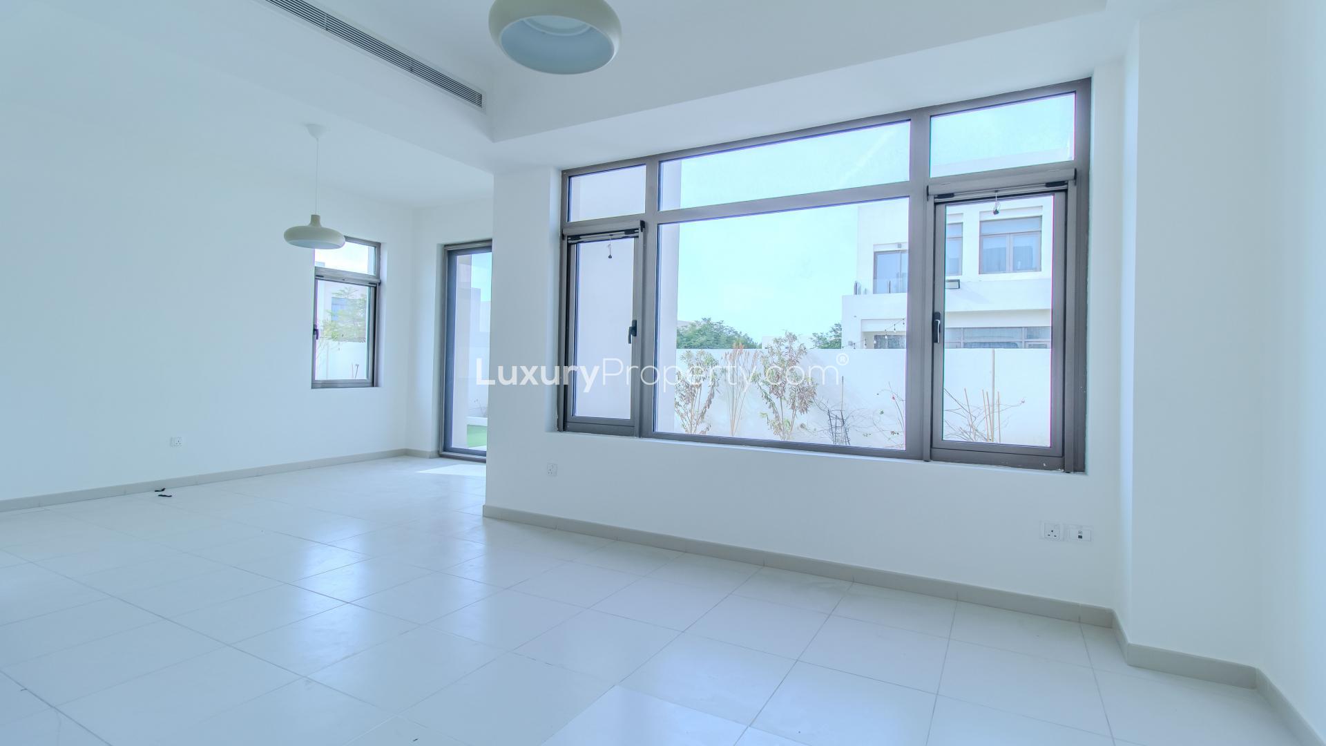 Corner villa in Mira Oasis, Reem, with driveway and greenery, available for rent