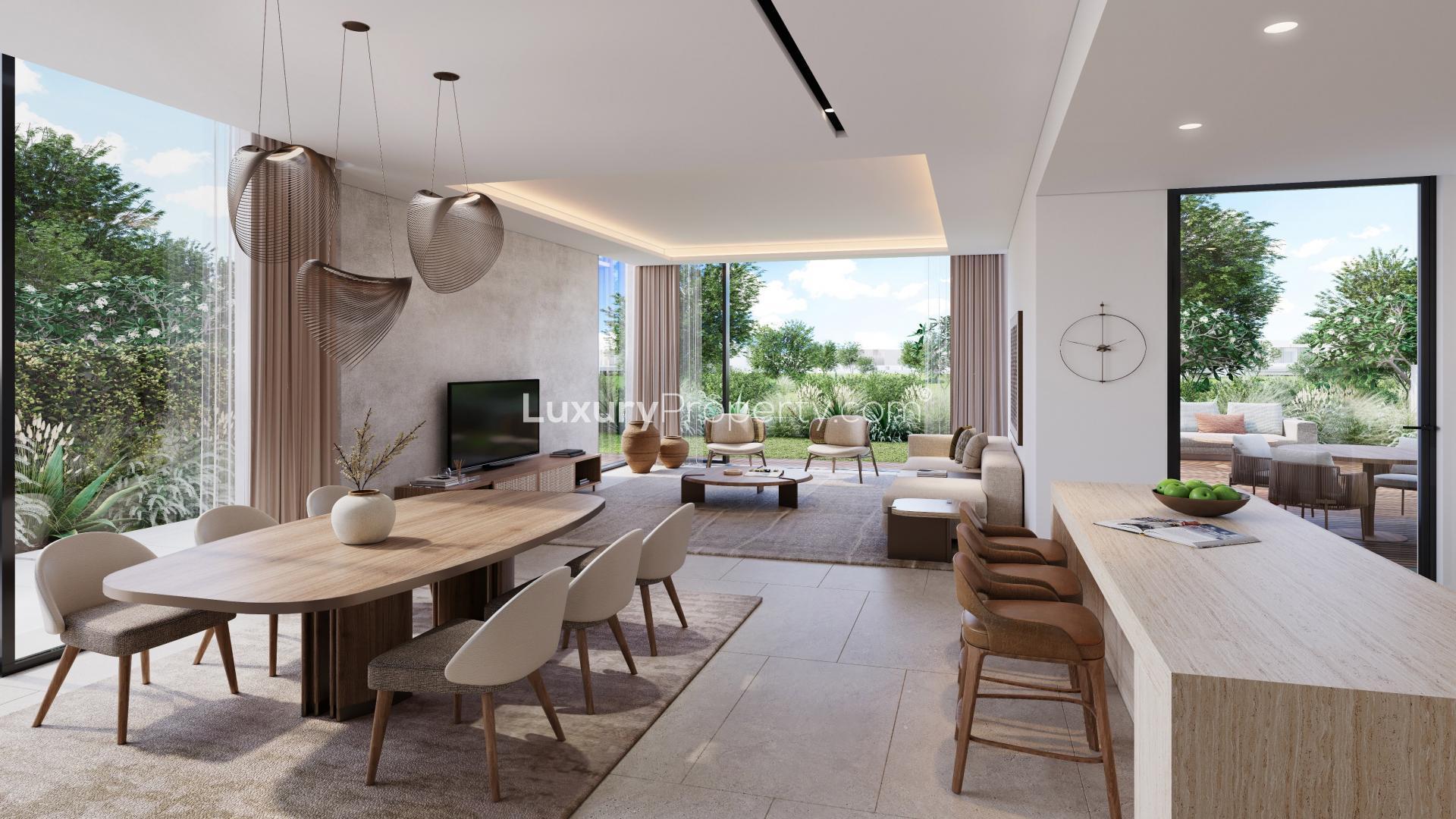 Modern villa exterior in The Acres, Dubai Land, 3-bedroom family home for sale