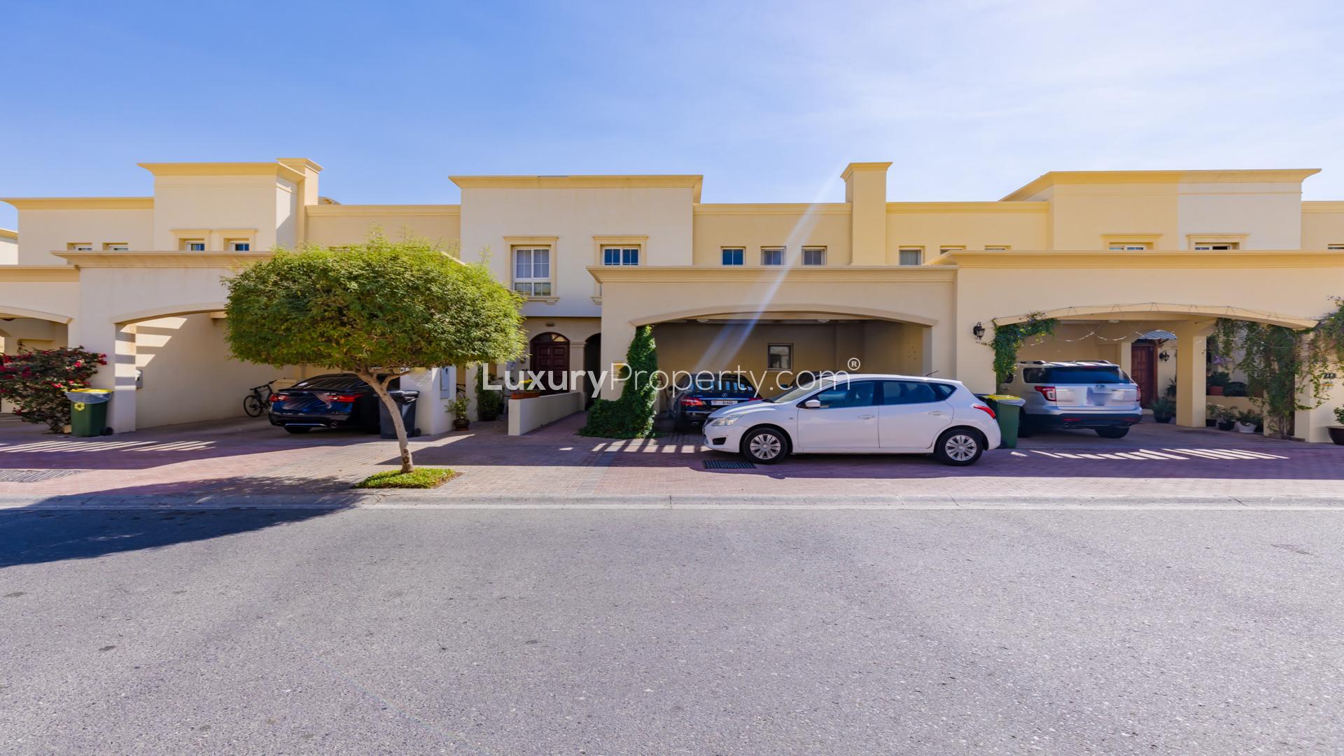 Living room in upscale 3-bedroom villa, The Springs, Emirates Living, featuring elegant furnishings