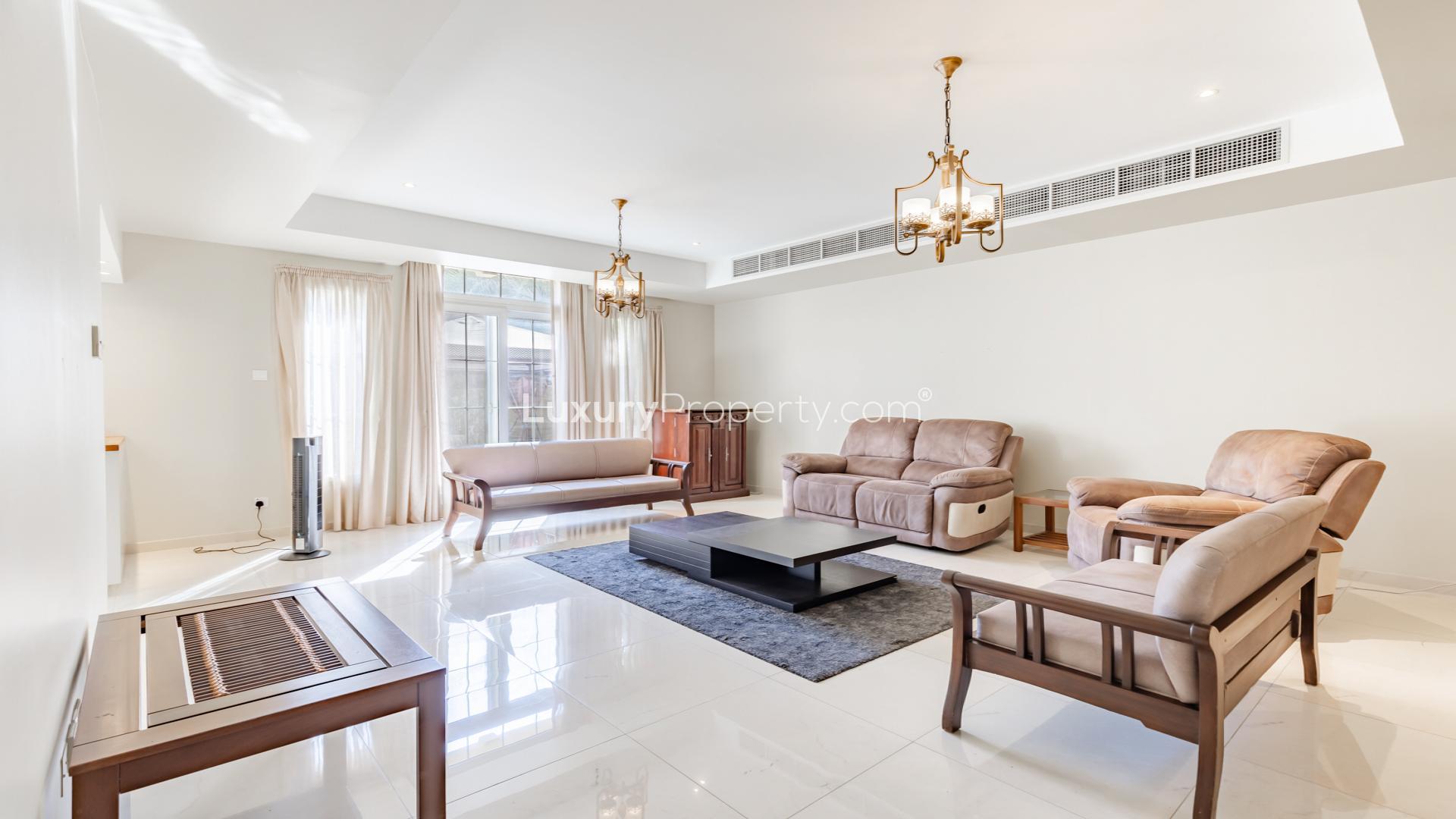 Exterior view of upscale 3-bedroom villa with garden in The Springs, Emirates Living