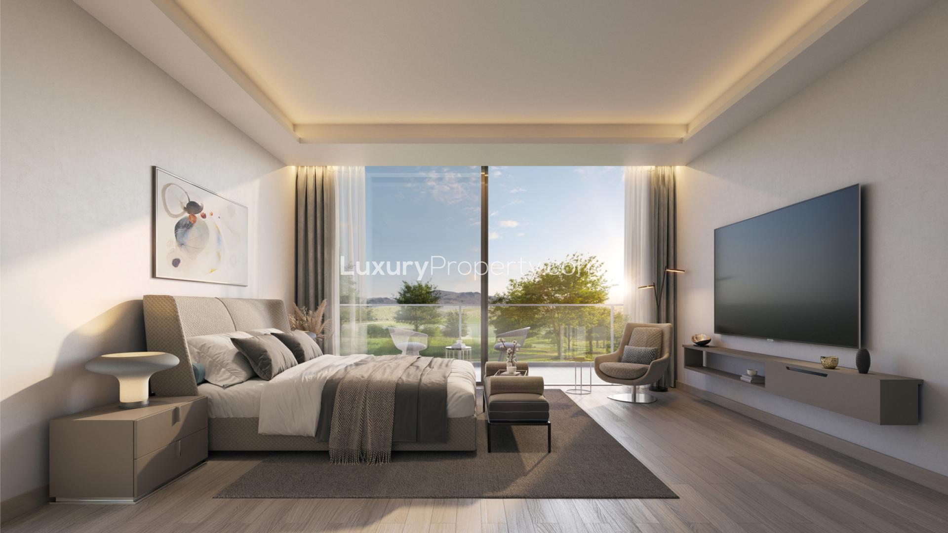 Luxurious open-plan living room in Sunrise Haven villa, Muscat, with modern furnishings