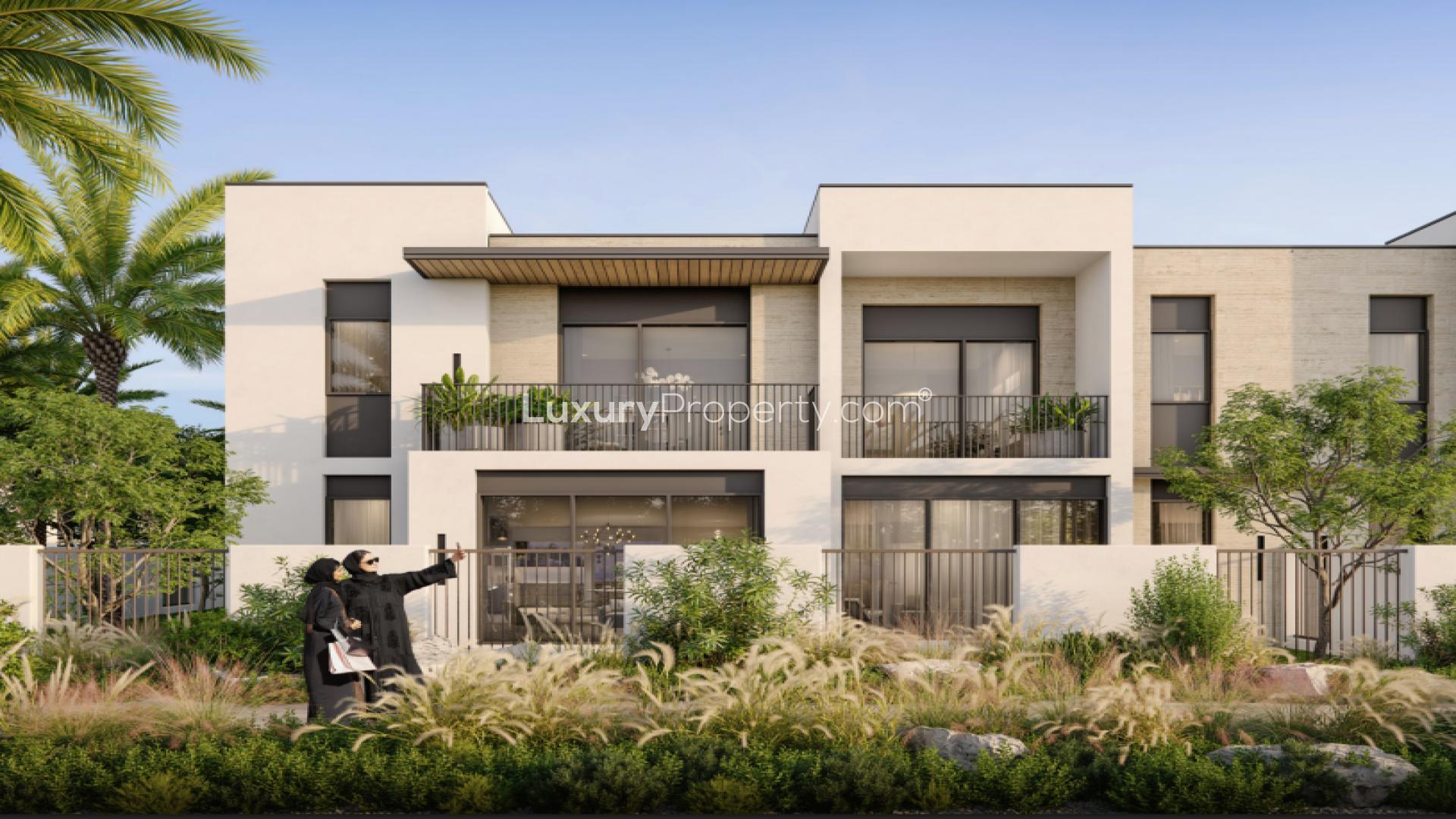 Modern living room in Arabian Ranches 3 villa, featuring elegant decor and ample natural light